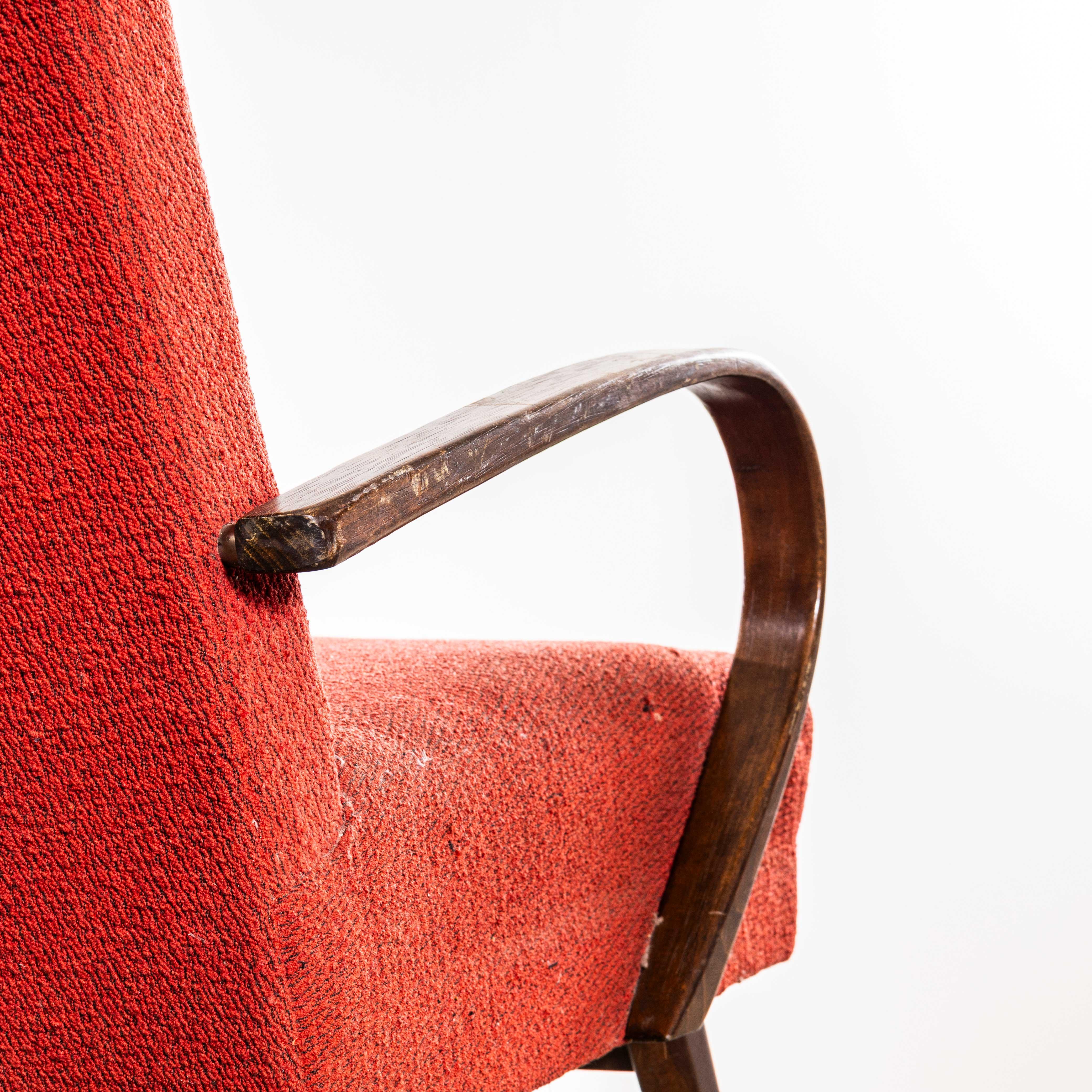 1950er Jahre Jaroslav Šmídek Original Sessel in Tomato Boucle Geometric Check Fab im Angebot 2
