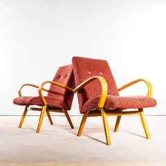 1950’s Jaroslav Šmídek Original Armchairs In A Tufted Orange Jacquard – Standard