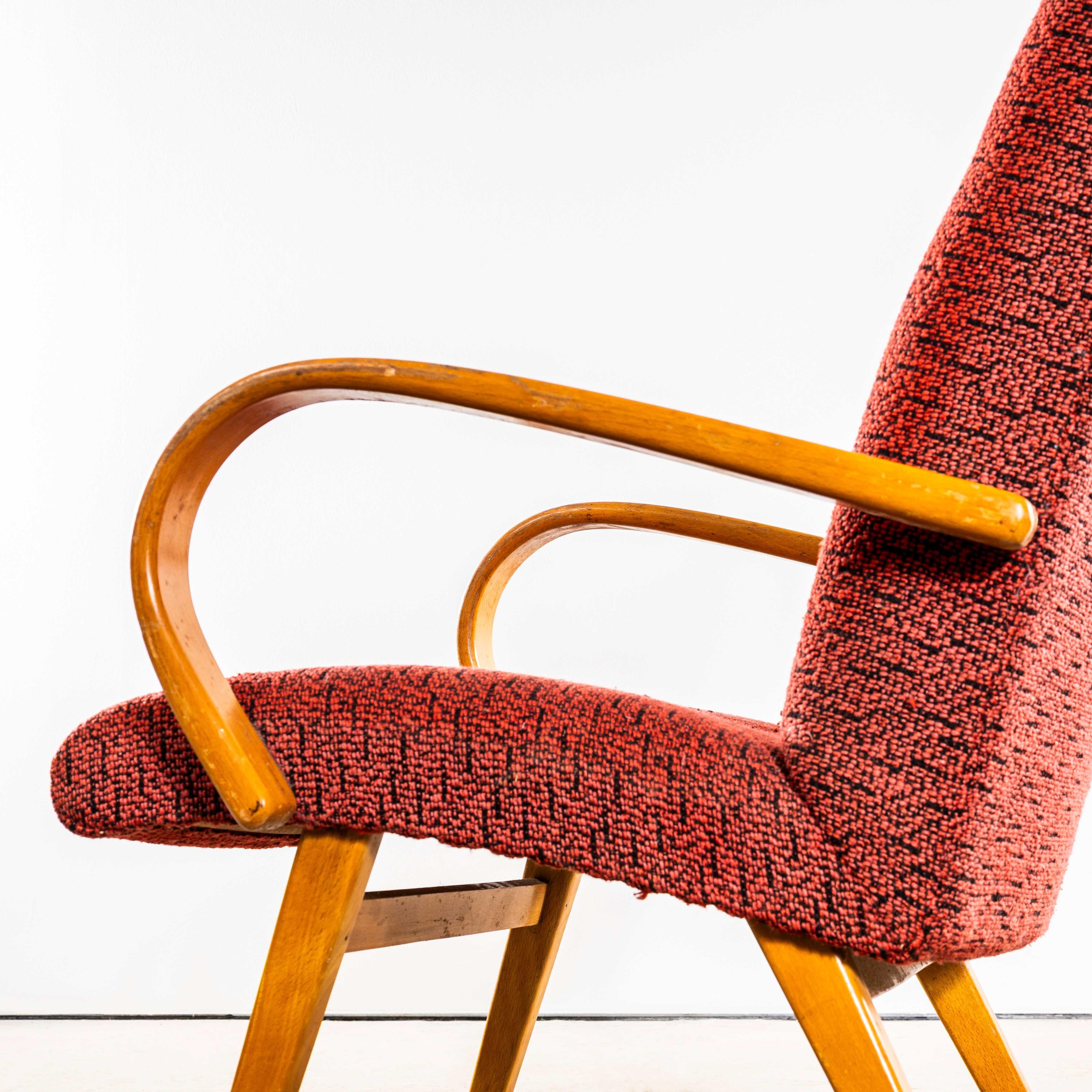 1950er Jahre Jaroslav Šmídek Original Sessel mit getuftetem orangem Jacquard - Standard (Tschechisch) im Angebot