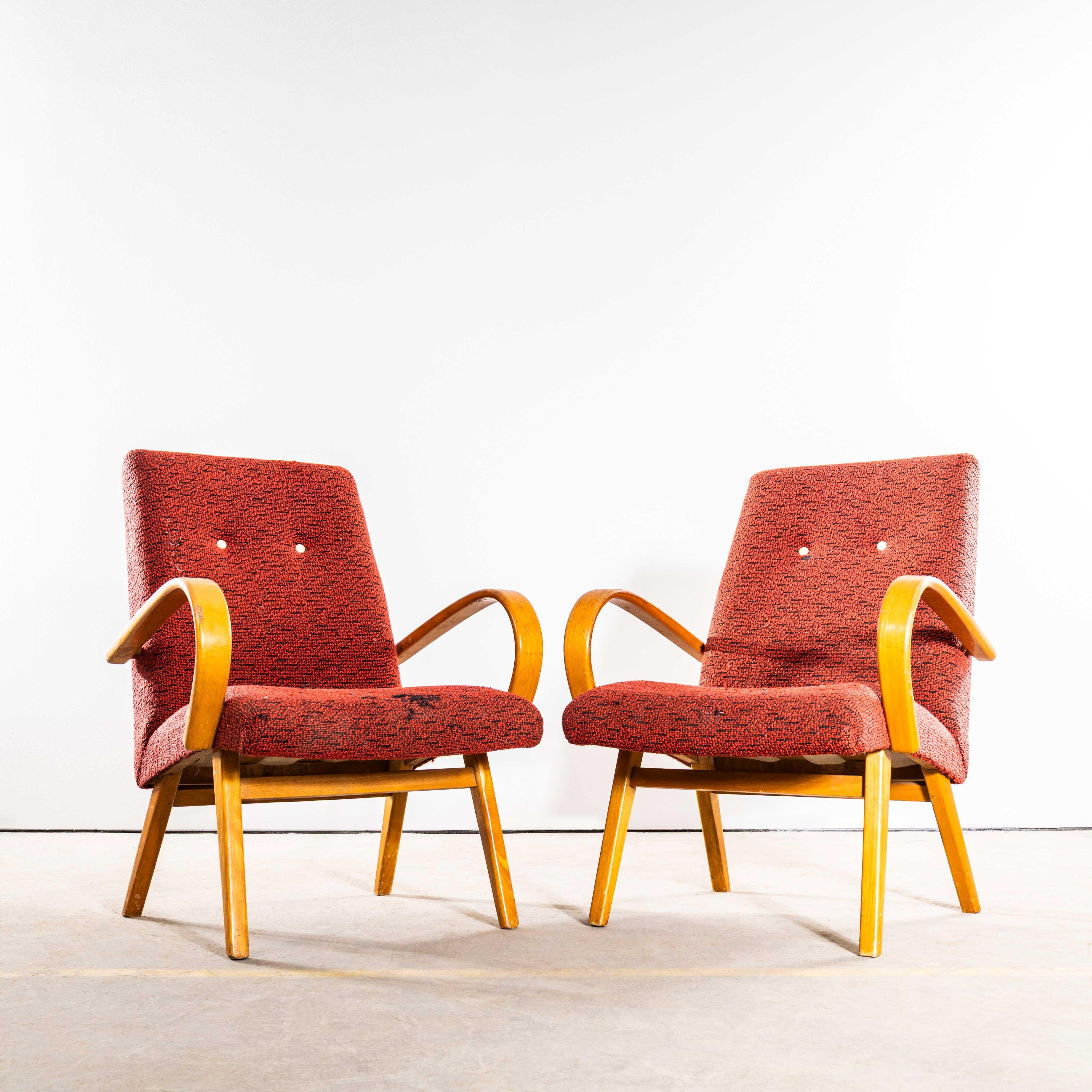 1950er Jahre Jaroslav Šmídek Original Sessel mit getuftetem orangem Jacquard - Standard im Zustand „Gut“ im Angebot in Hook, Hampshire