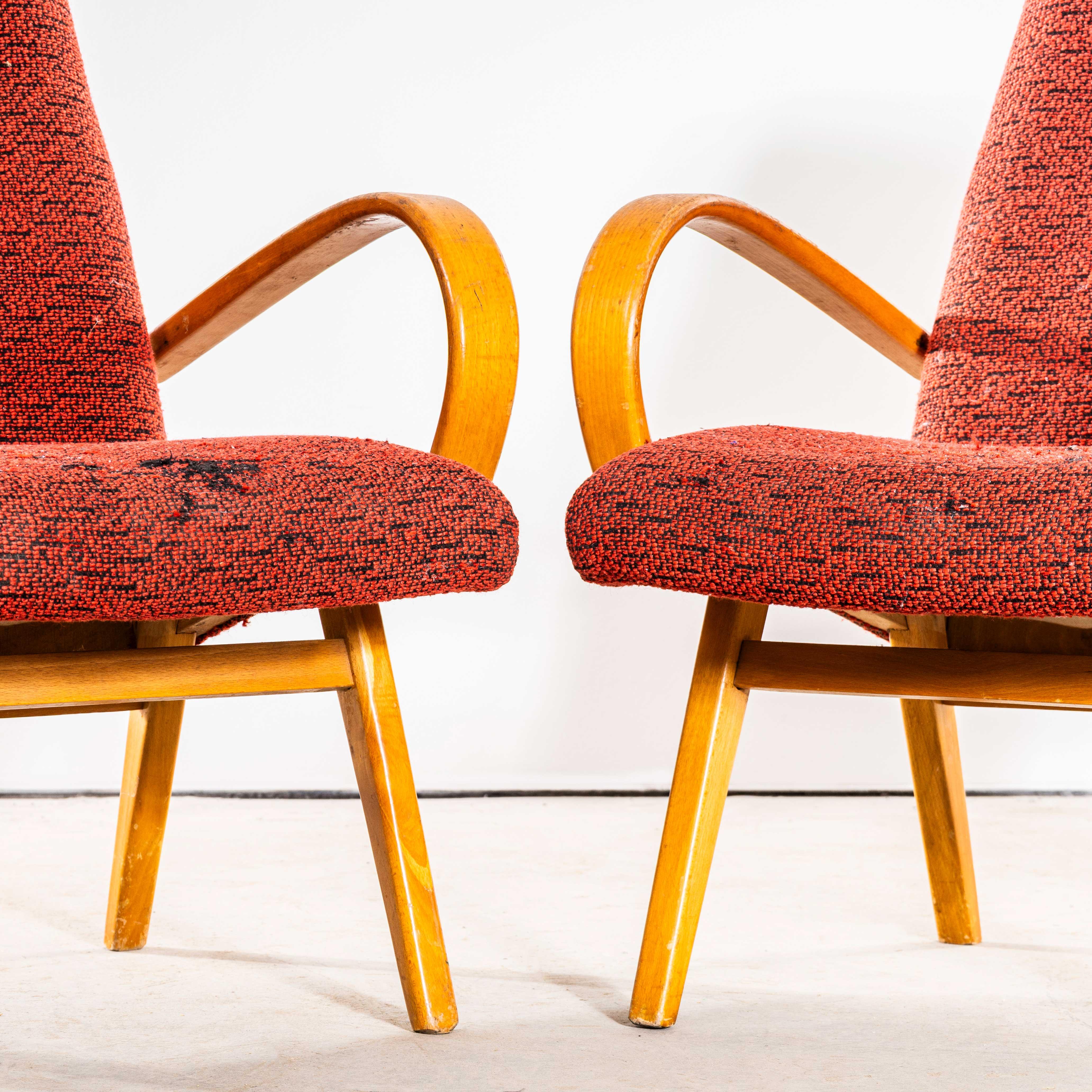 1950er Jahre Jaroslav Šmídek Original Sessel mit getuftetem orangem Jacquard - Standard (Textil) im Angebot
