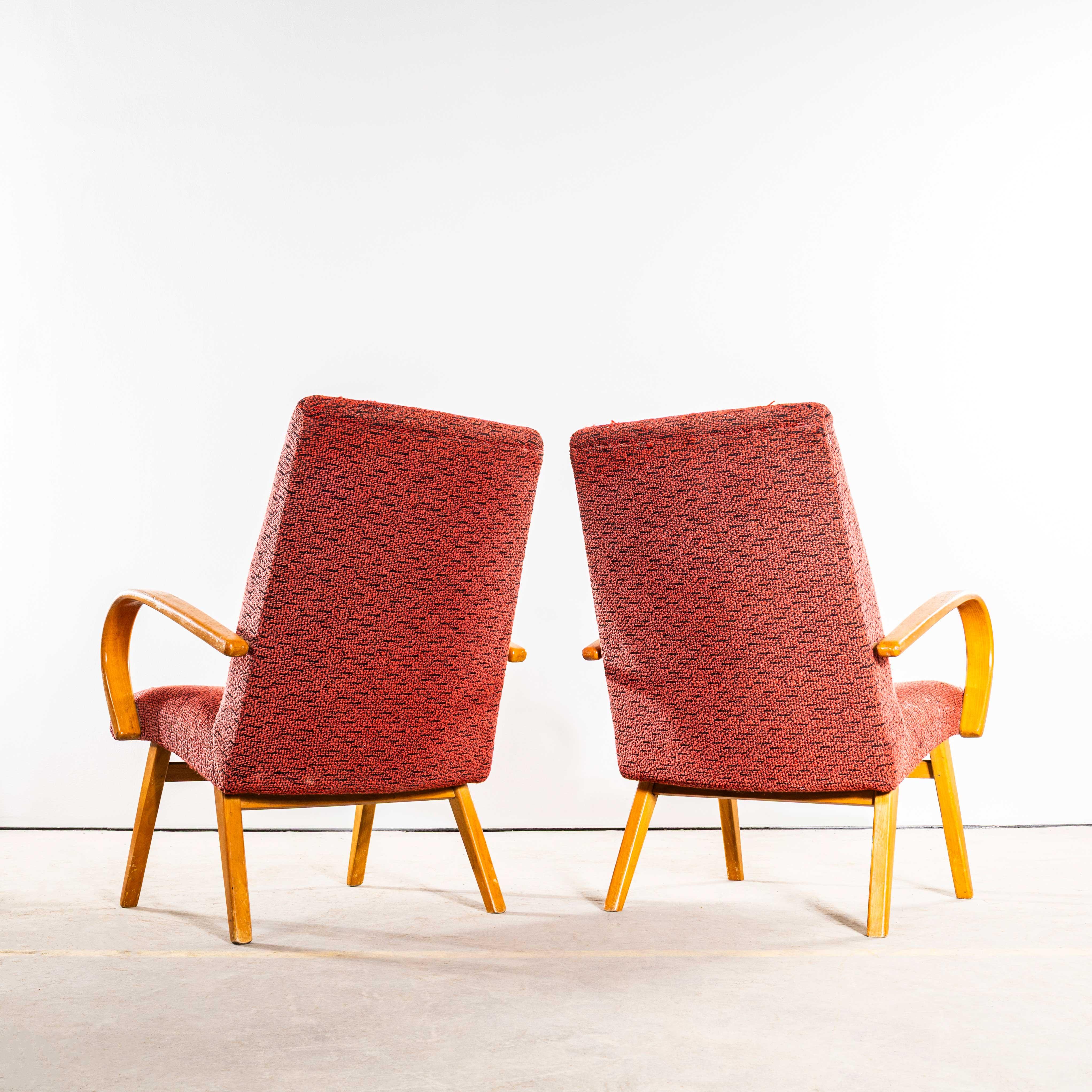 1950er Jahre Jaroslav Šmídek Original Sessel mit getuftetem orangem Jacquard - Standard im Angebot 1