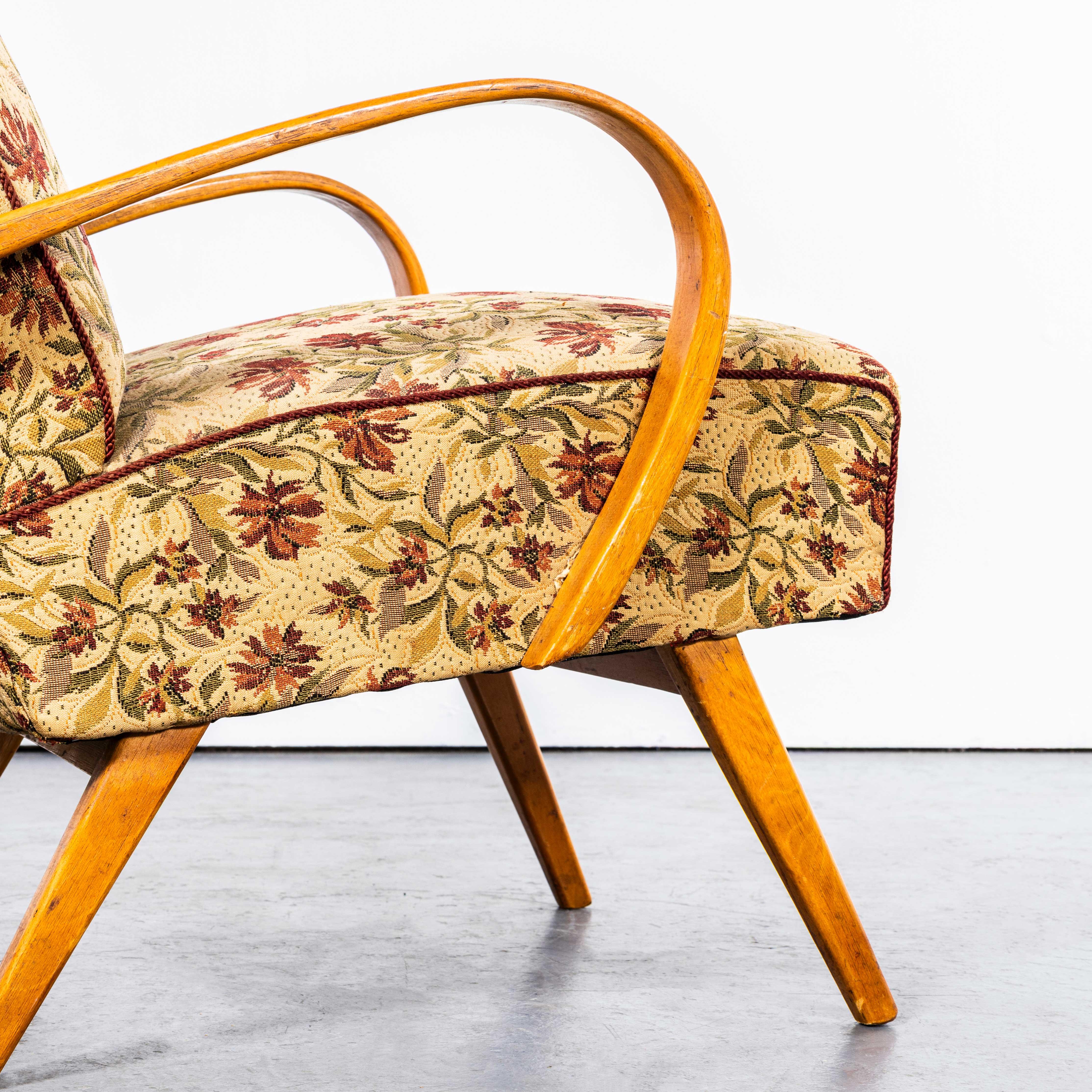 Sillones originales Jaroslav Šmídek de los años 50 en jacquard floral - Pareja Checo en venta