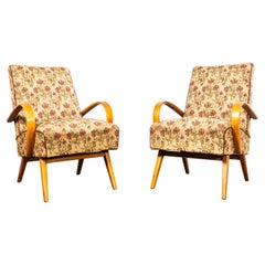 Sillones originales Jaroslav Šmídek de los años 50 en jacquard floral - Pareja