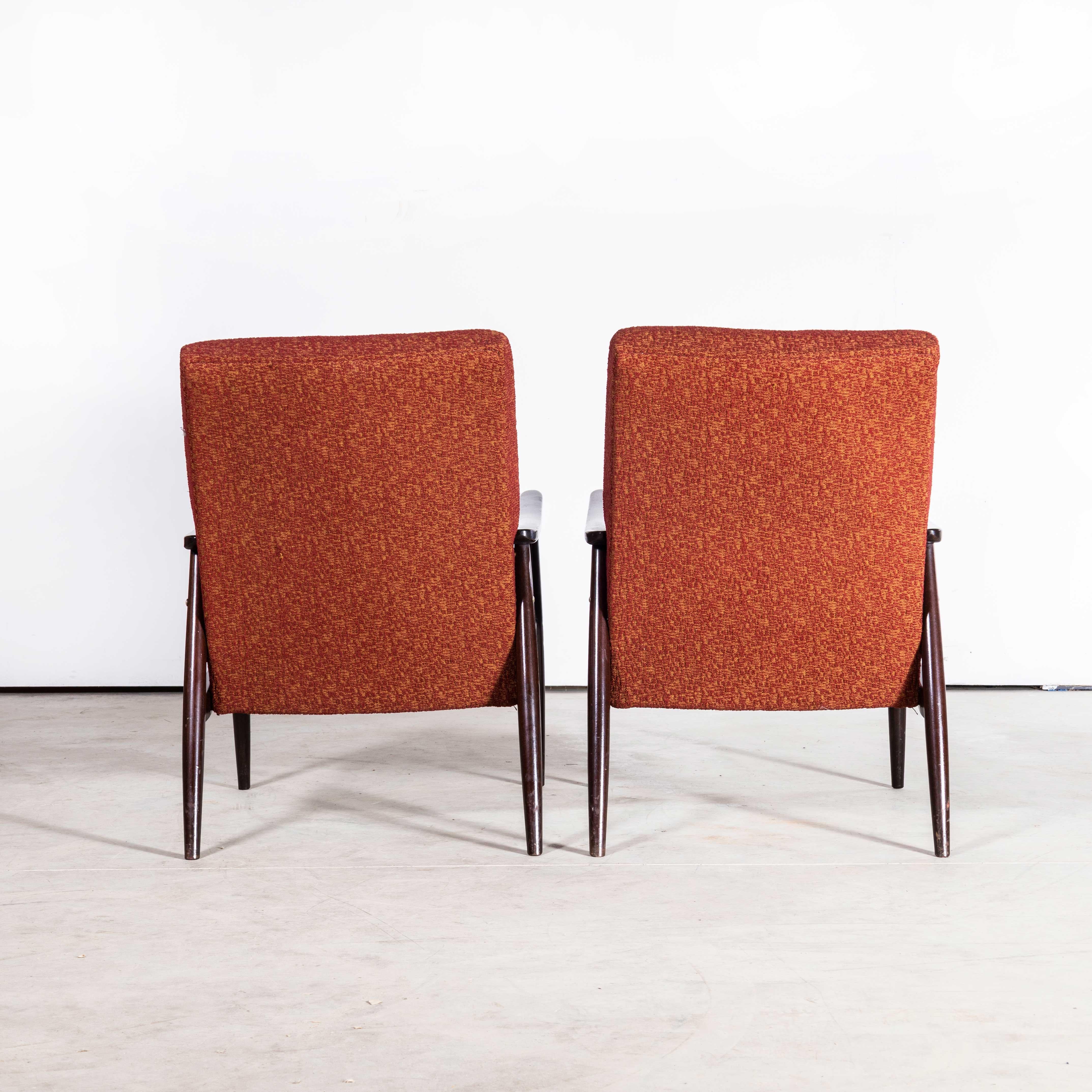 Czech 1950s Jaroslav Smidek Original Armchairs - Pair in Deep Red For Sale