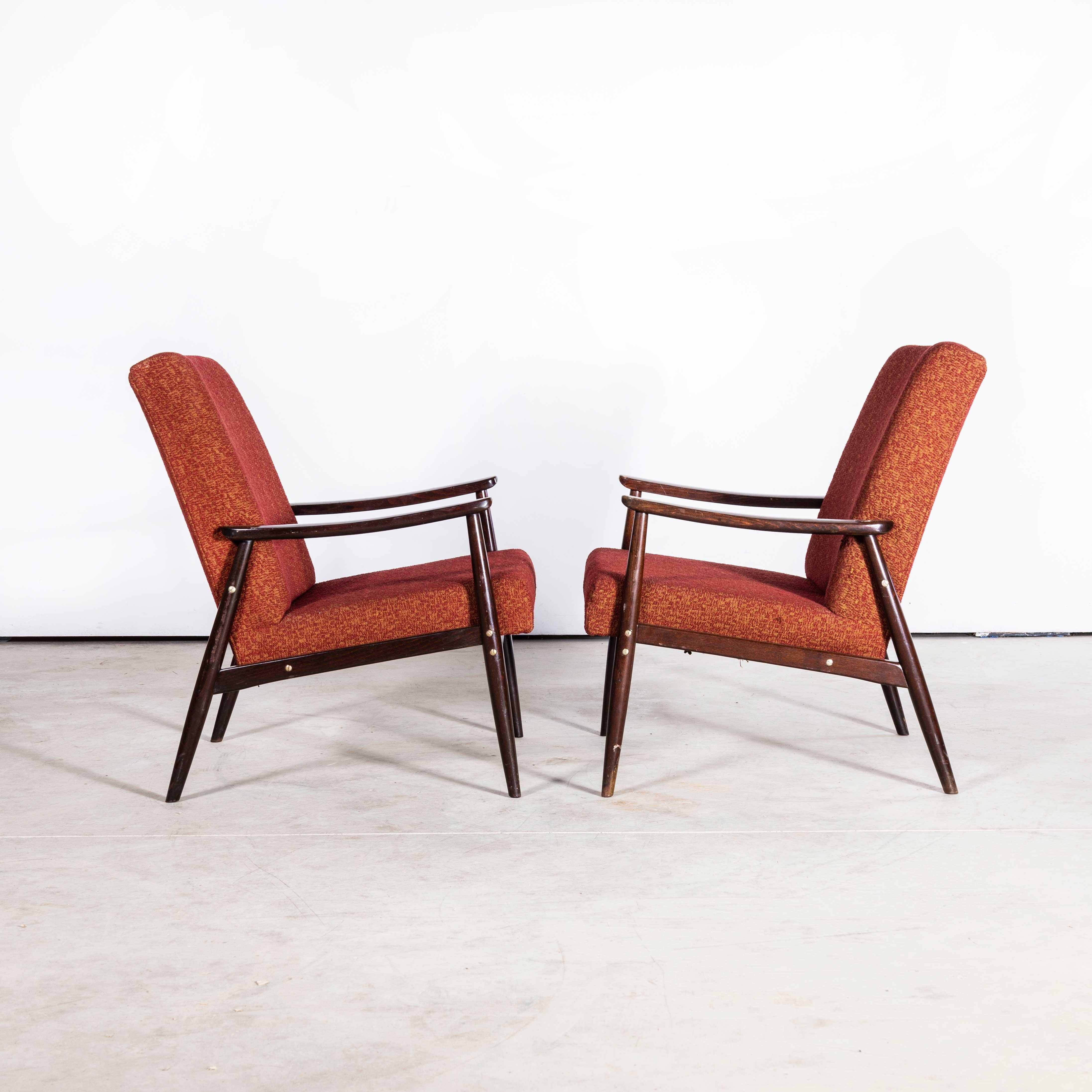 Upholstery 1950s Jaroslav Smidek Original Armchairs - Pair in Deep Red For Sale