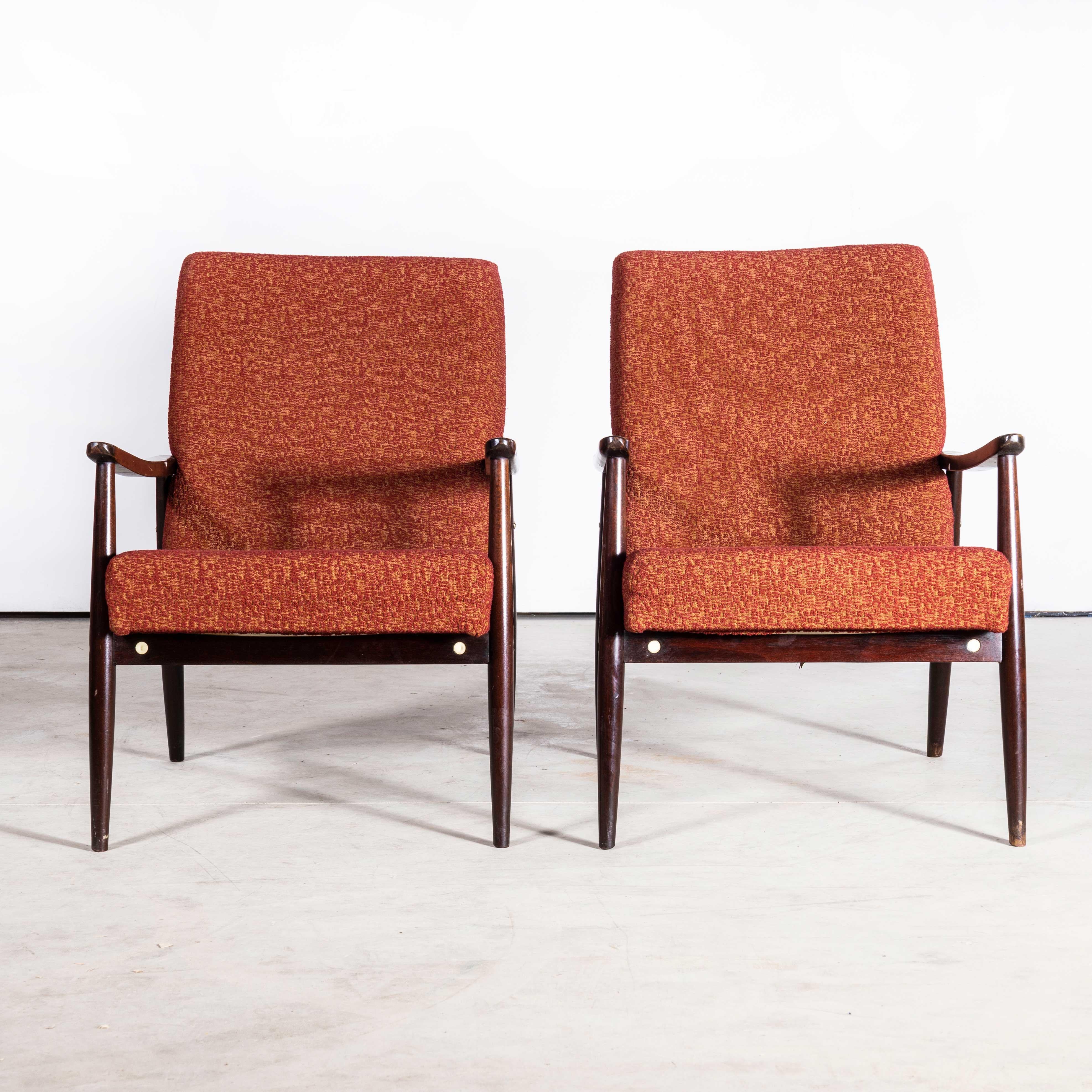 1950s Jaroslav Smidek Original Armchairs - Pair in Deep Red For Sale 3