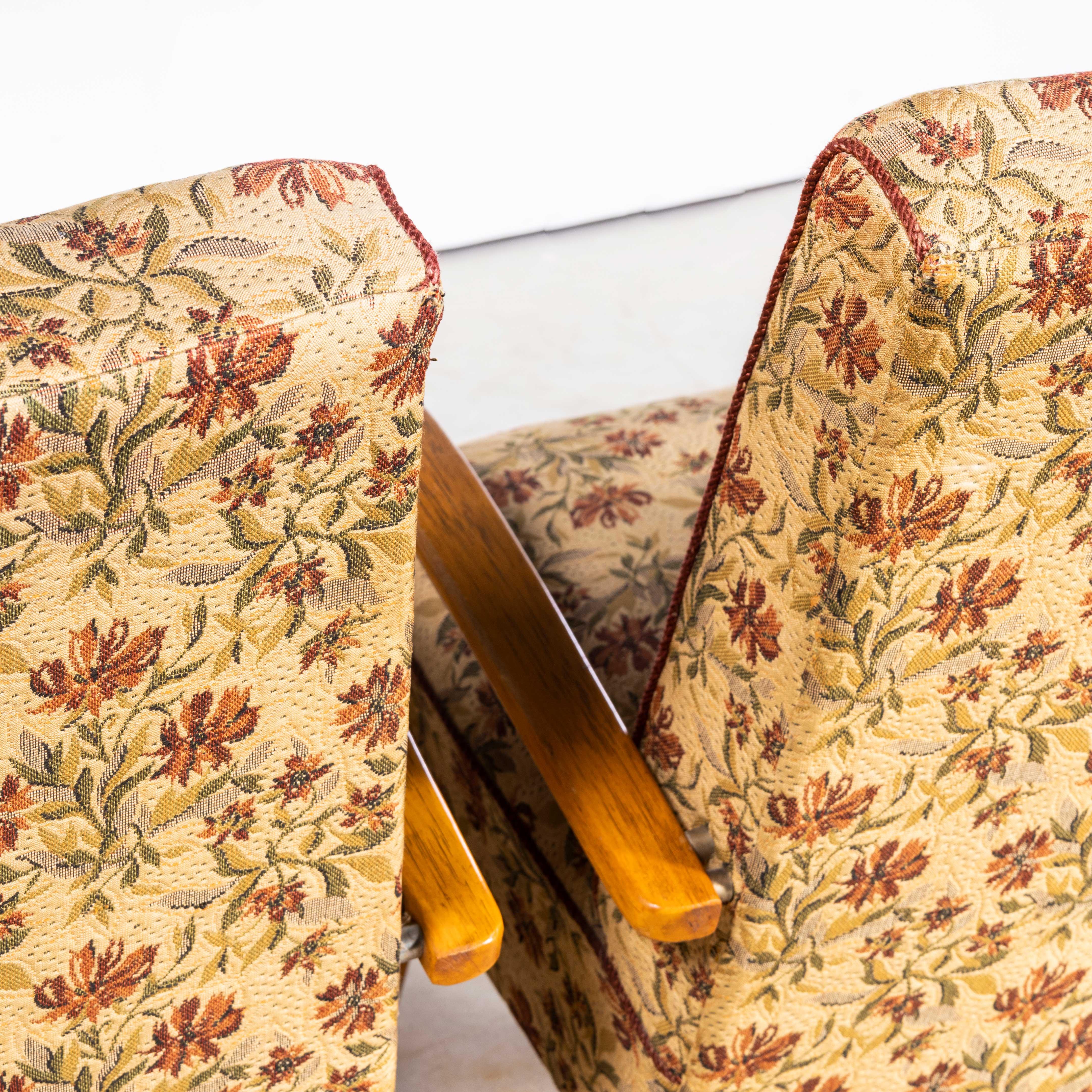 Upholstery 1950s Jaroslav Smidek Original Armchairs, Pair in Jacquard Floral For Sale