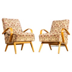 Fauteuils originaux Jaroslav Smidek des années 1950, paire en jacquard floral