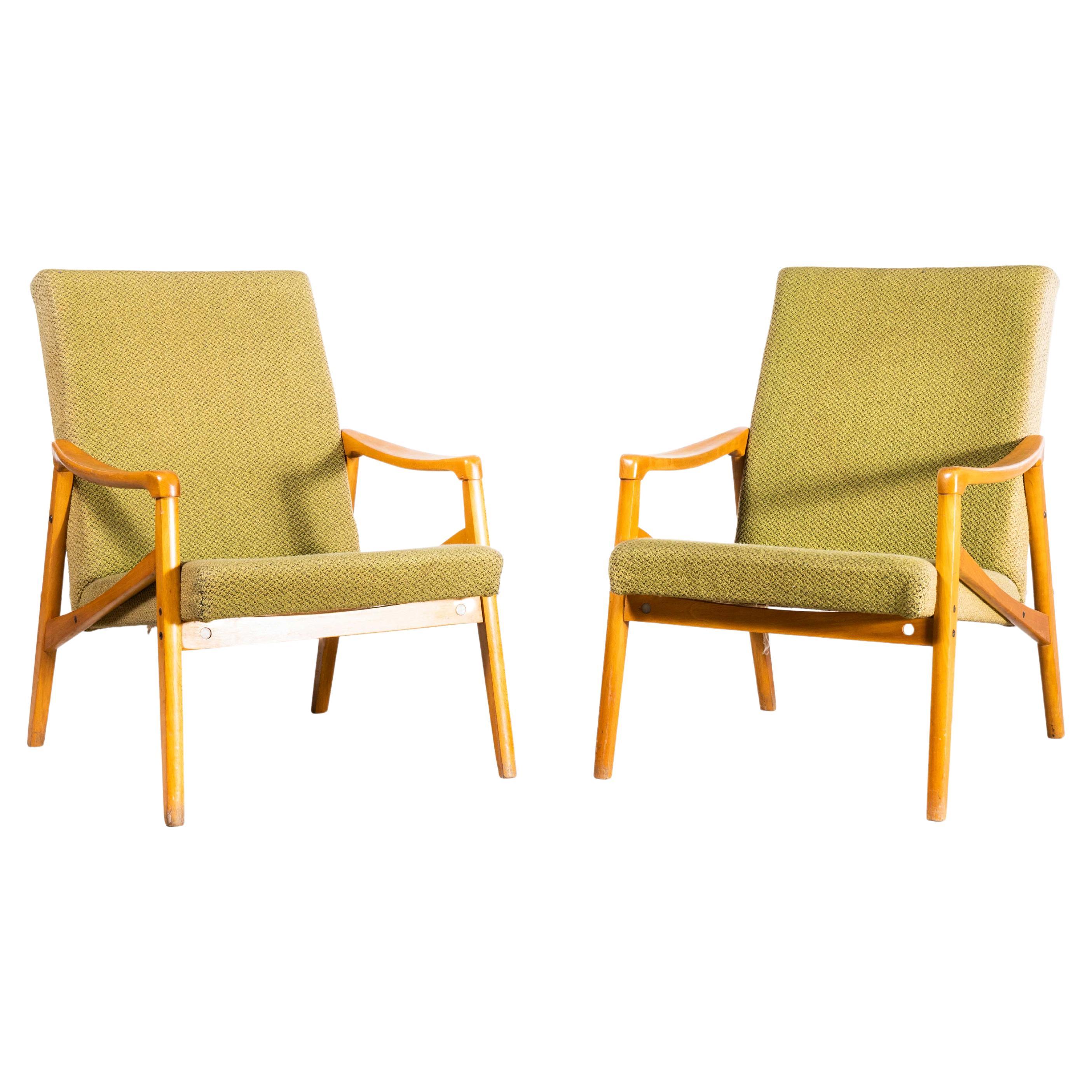 Paire de fauteuils d'origine Jaroslav Smidek en vert citron des années 1950