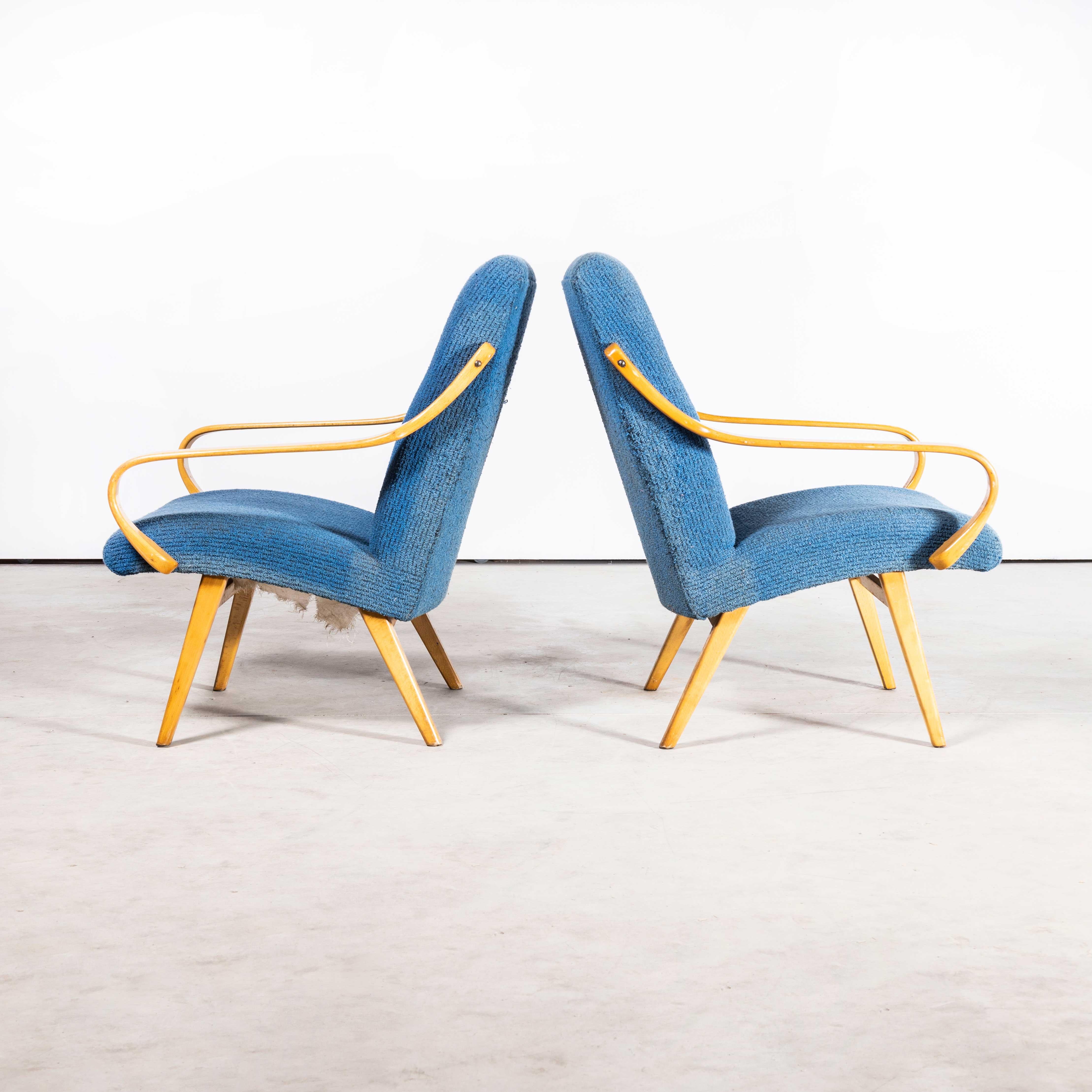 Mid-20th Century 1950s Jaroslav Smidek Original Armchairs - Pair in Powder Blue For Sale