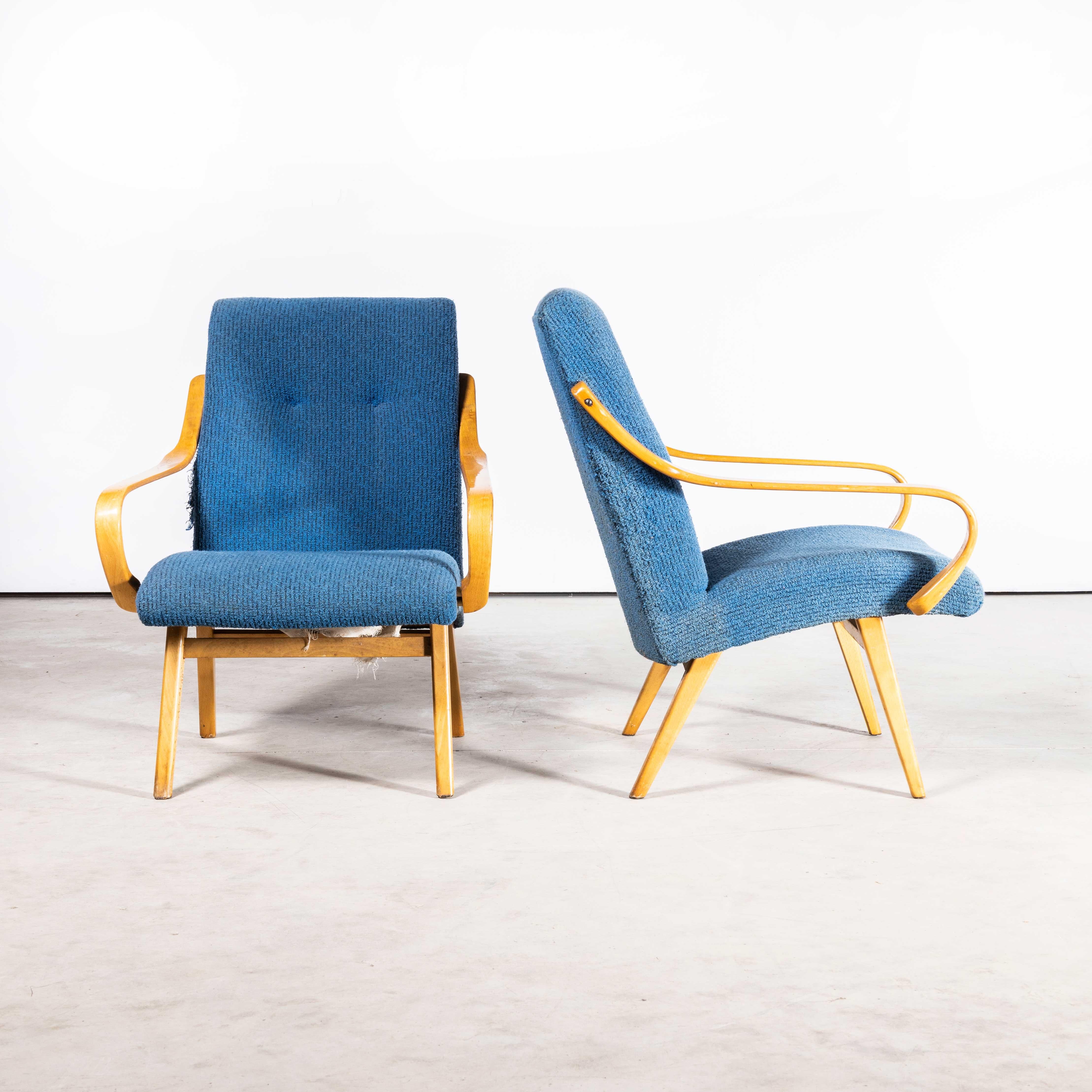 1950s Jaroslav Smidek Original Armchairs - Pair in Powder Blue For Sale 1