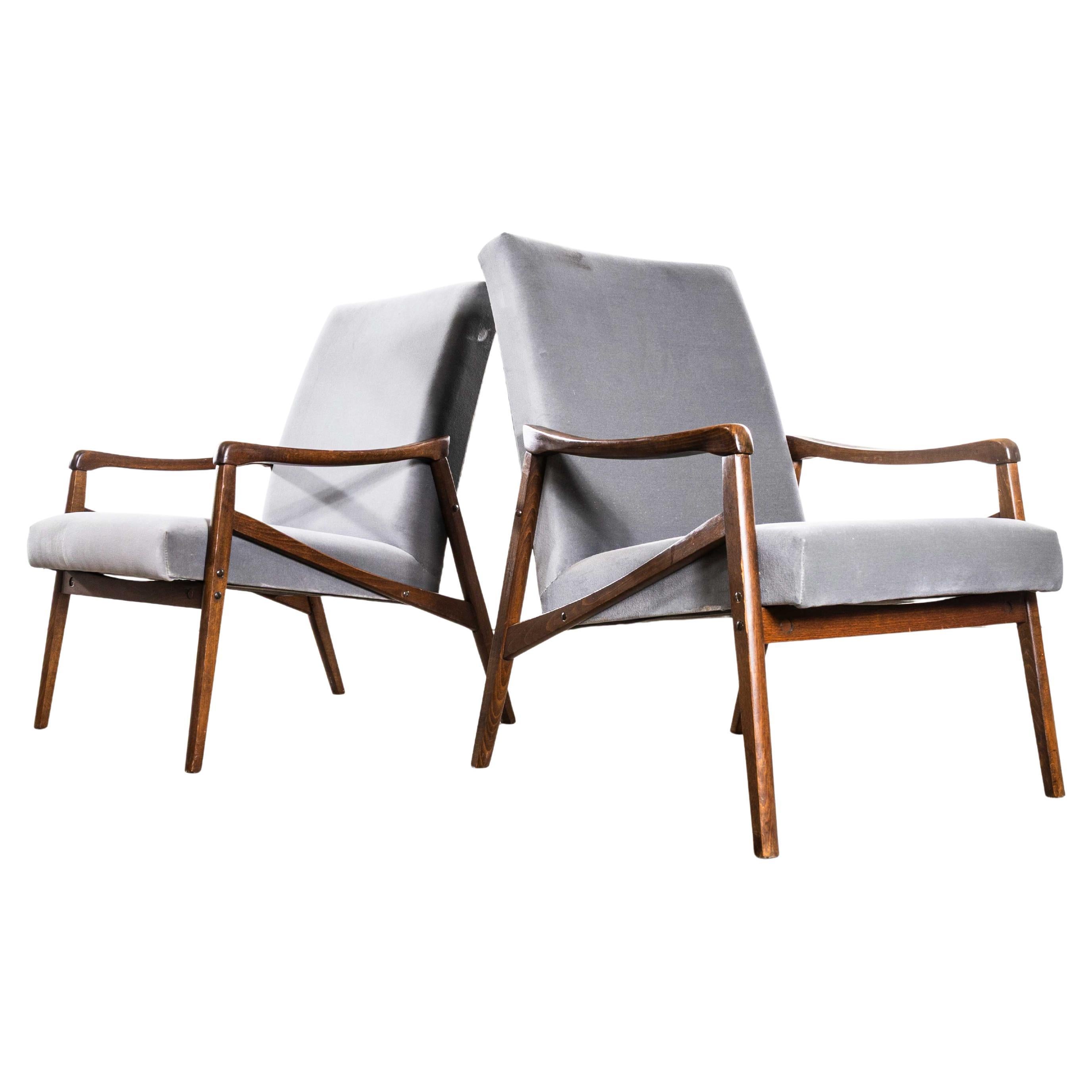 Sillones retapizados originales Jaroslav Smidek de los años 50 - Terciopelo de algodón gris