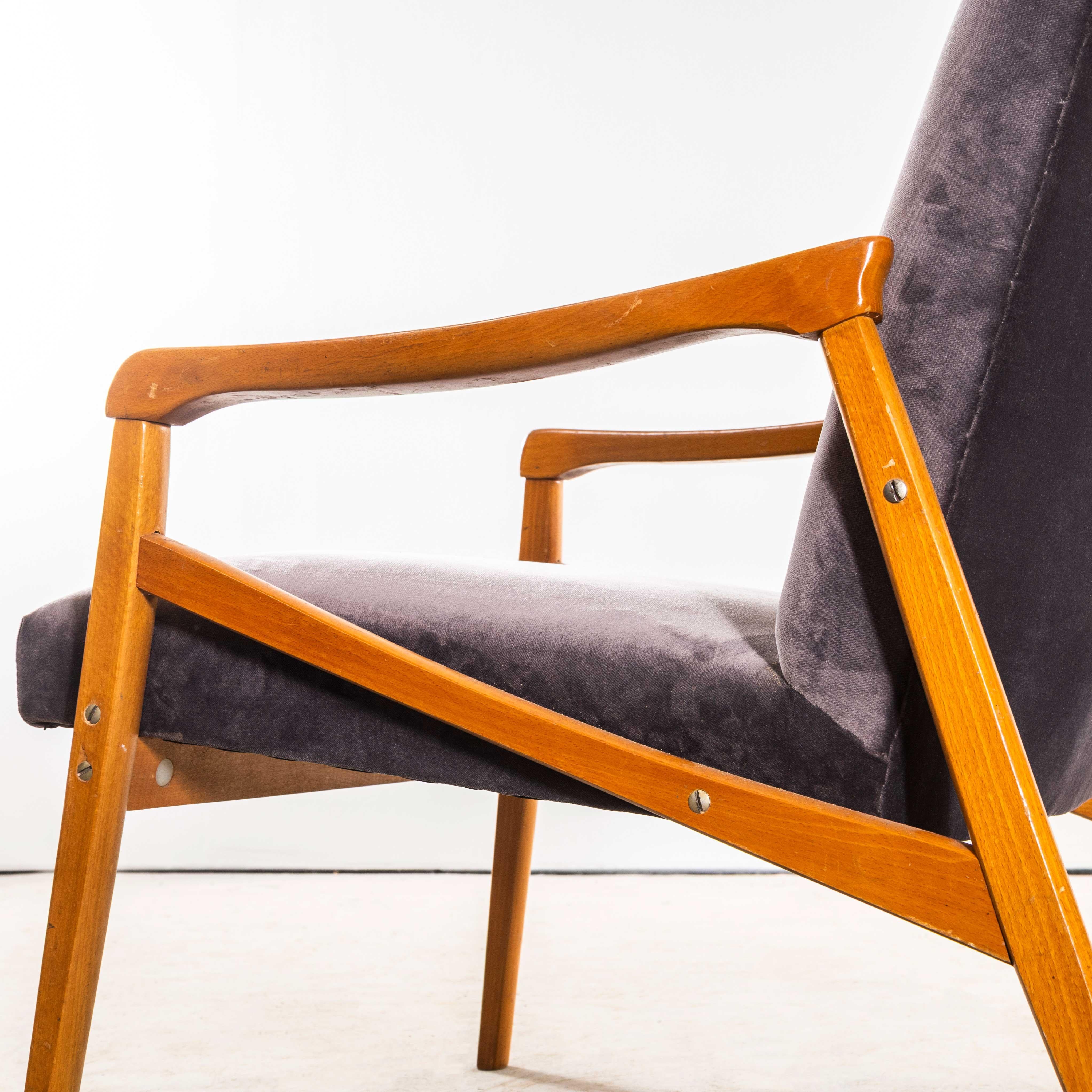 Sillones retapizados originales Jaroslav Smidek de los años 50 - Terciopelo de algodón gris Wi Checo en venta