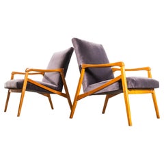 Sillones retapizados originales Jaroslav Smidek de los años 50 - Terciopelo de algodón gris Wi