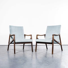 Poltrone originali Jaroslav Smidek degli anni '50 rivestite in blu uovo d'anatra - Coppia