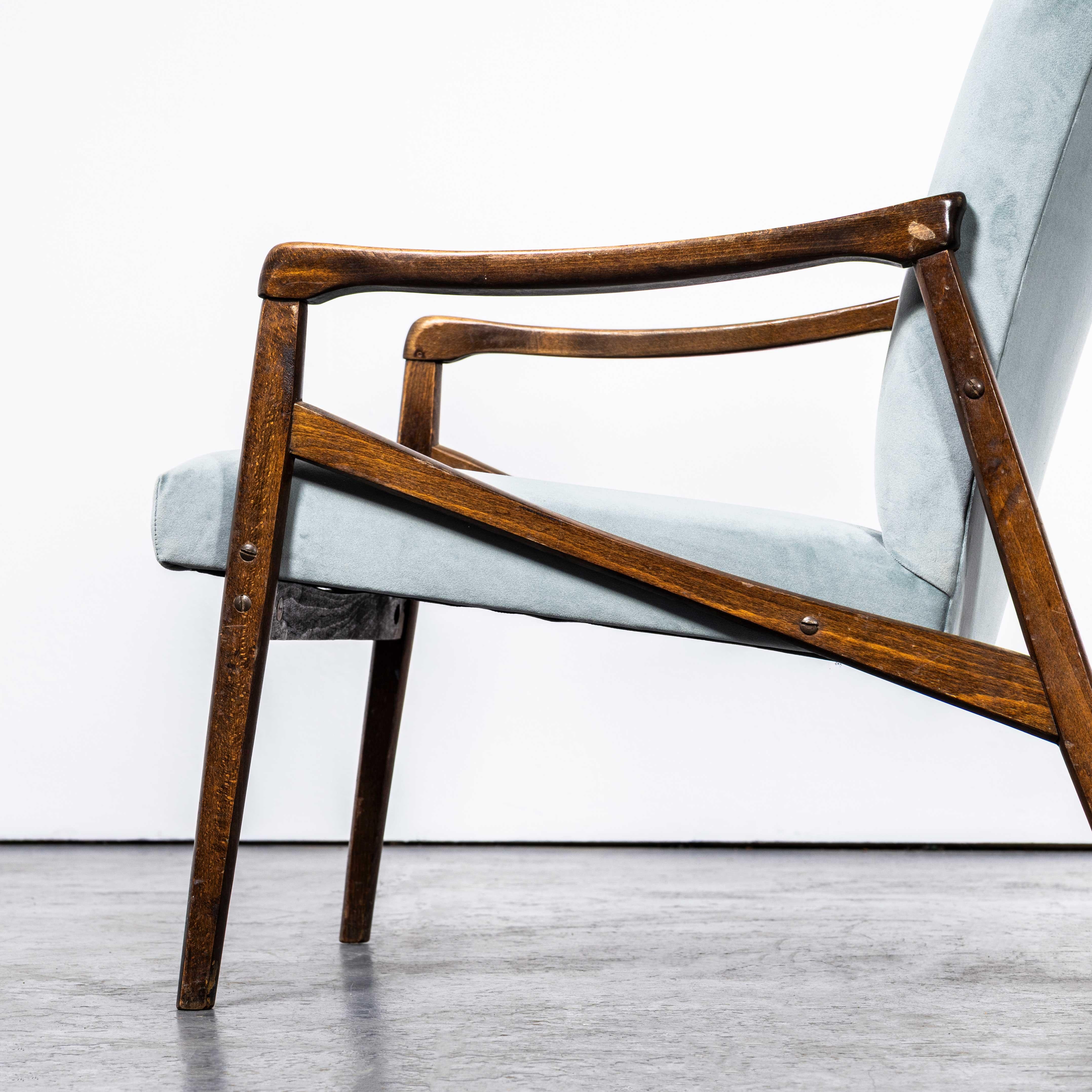 Sillones Retapizados Originales Jaroslav Smidek de 1950 en Azul Huevo de Pato - Pareja mediados del siglo XX en venta