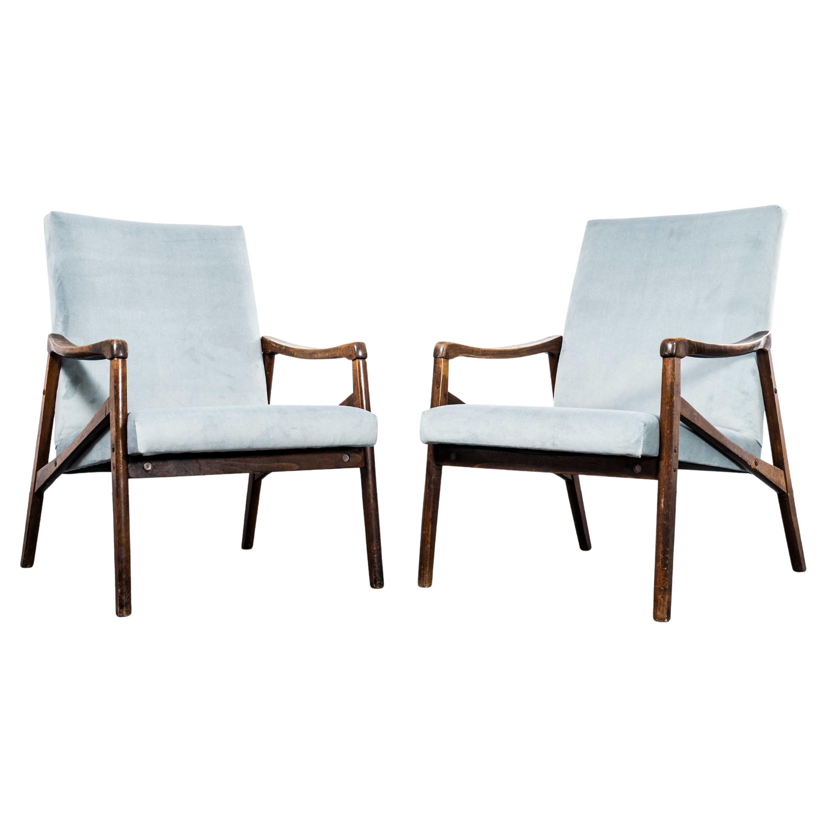 Sillones Retapizados Originales Jaroslav Smidek de 1950 en Azul Huevo de Pato - Pareja en venta