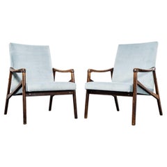 Sillones Retapizados Originales Jaroslav Smidek de 1950 en Azul Huevo de Pato - Pareja