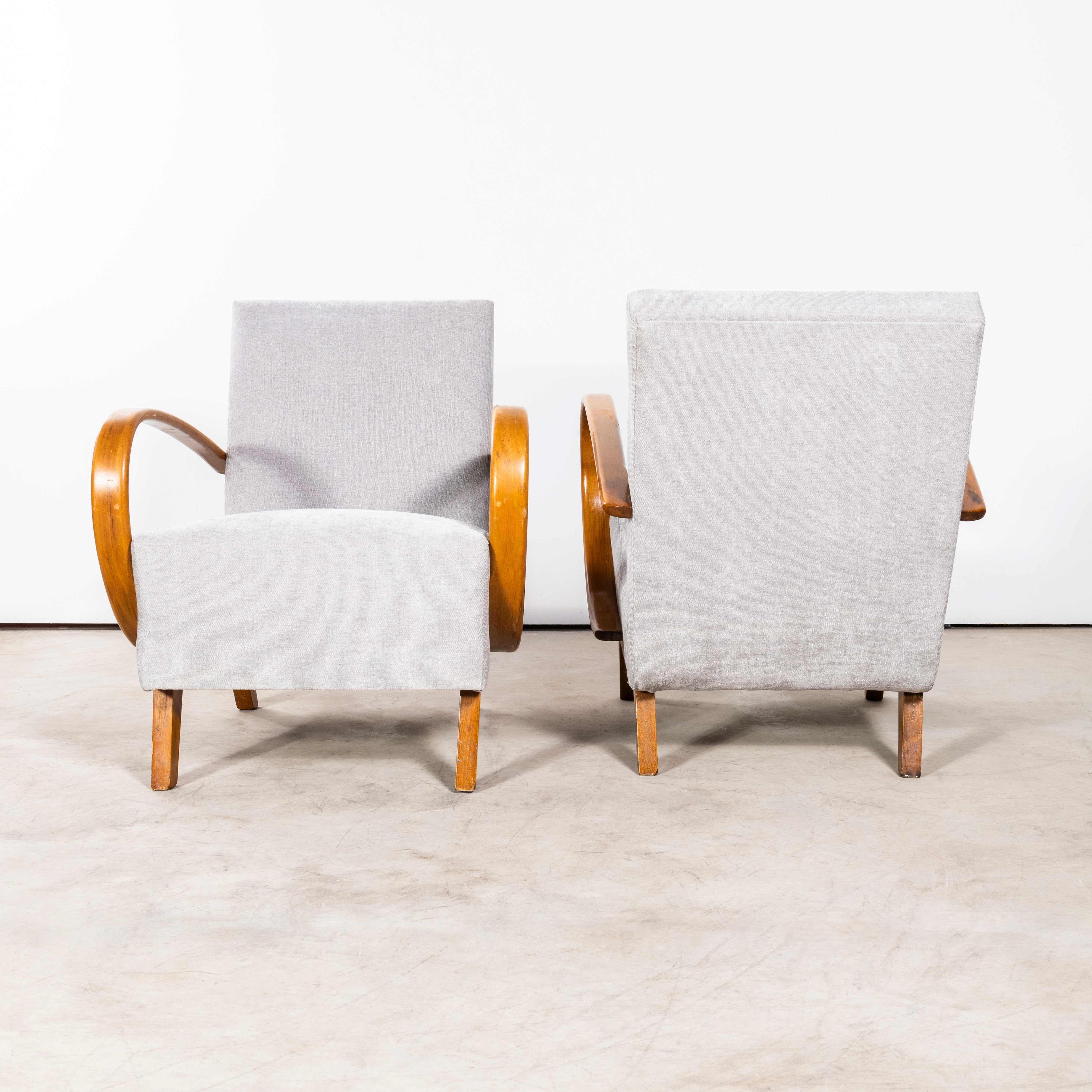 Upholstery 1950's Jaroslav Smidek Original Re-Upholstered Armchairs - Pair In Light Grey