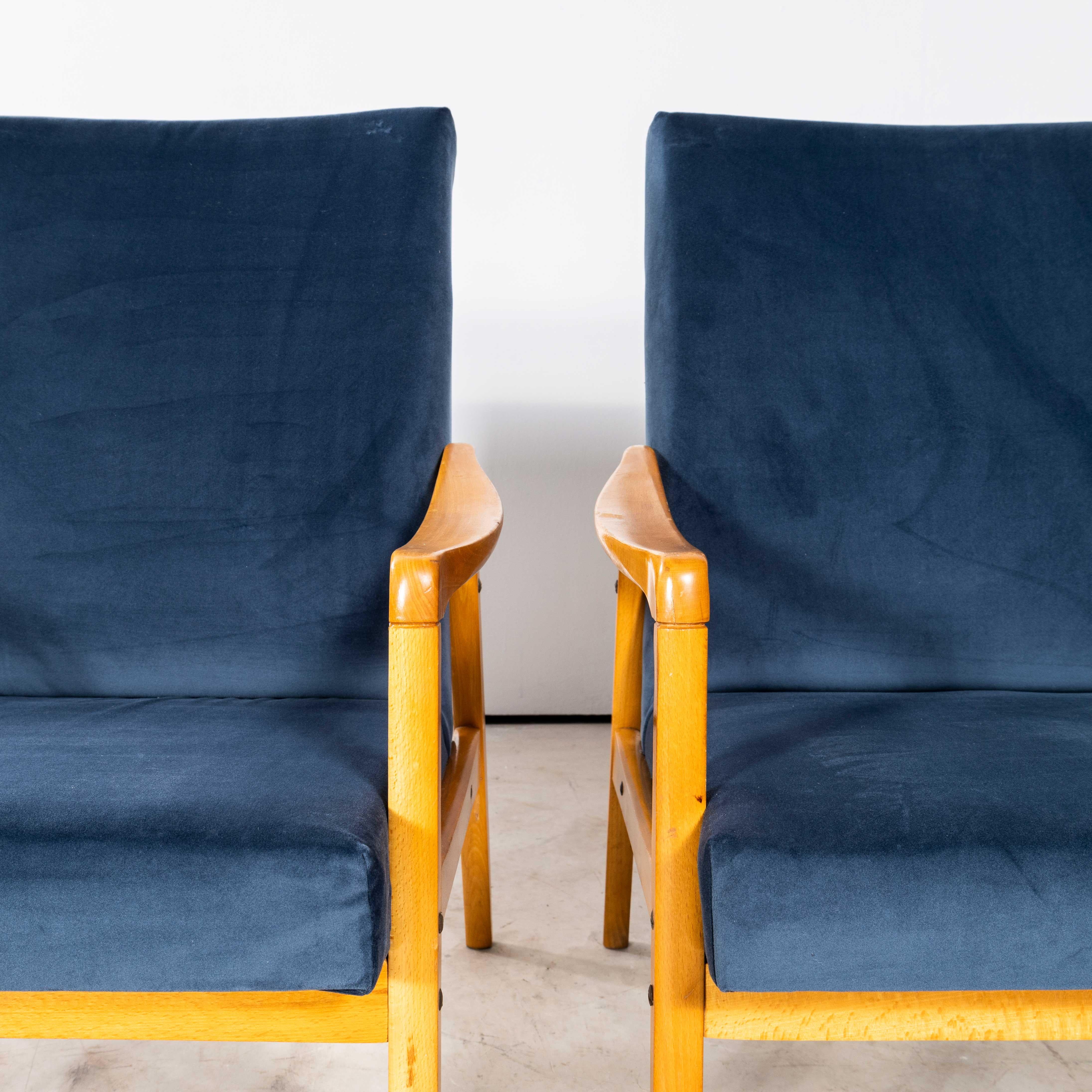 1950's Jaroslav Smidek Original Re-Upholstered Armchairs - Pair In Teal Blue For Sale 4