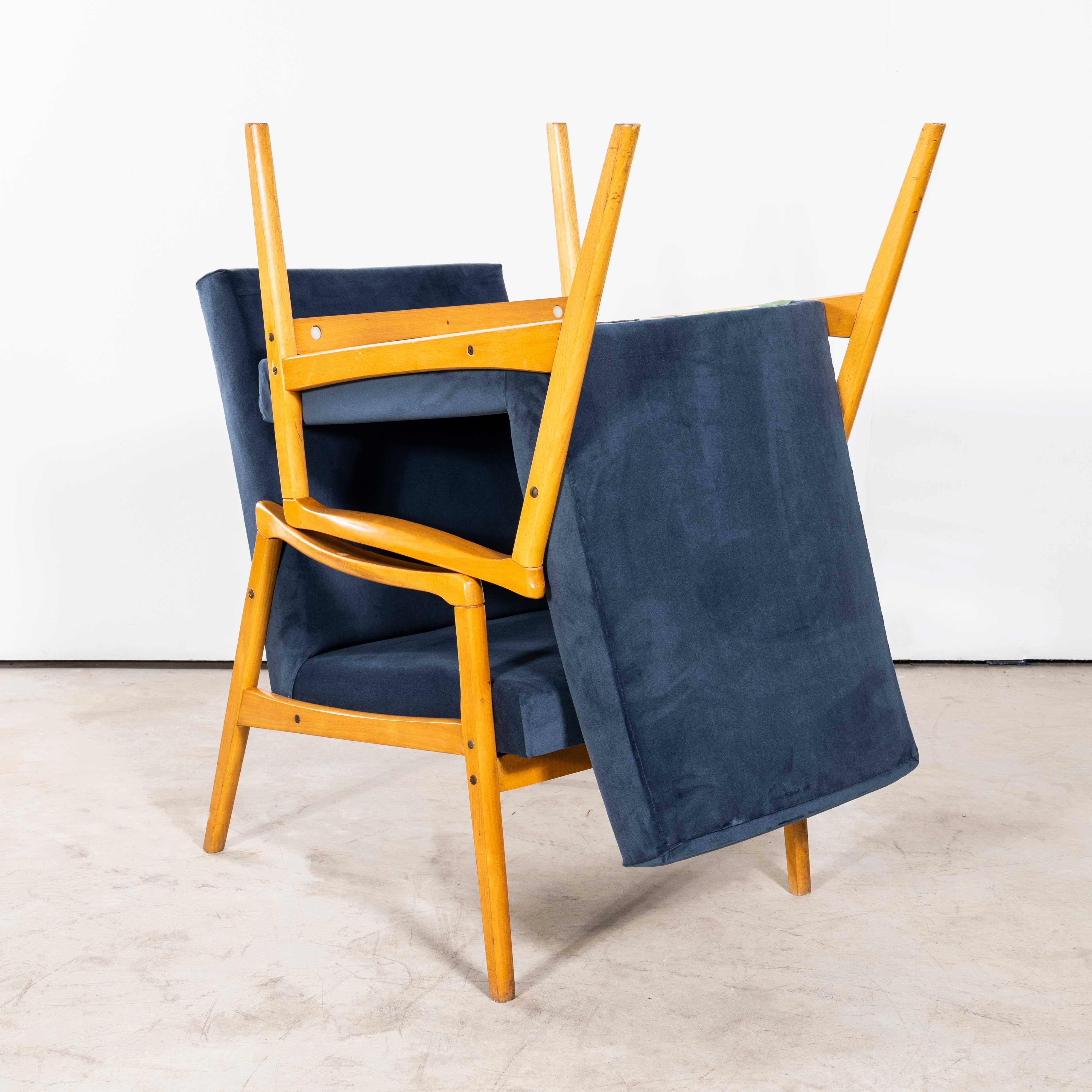 1950's Jaroslav Smidek Original Re-Upholstered Armchairs - Pair In Teal Blue For Sale 5
