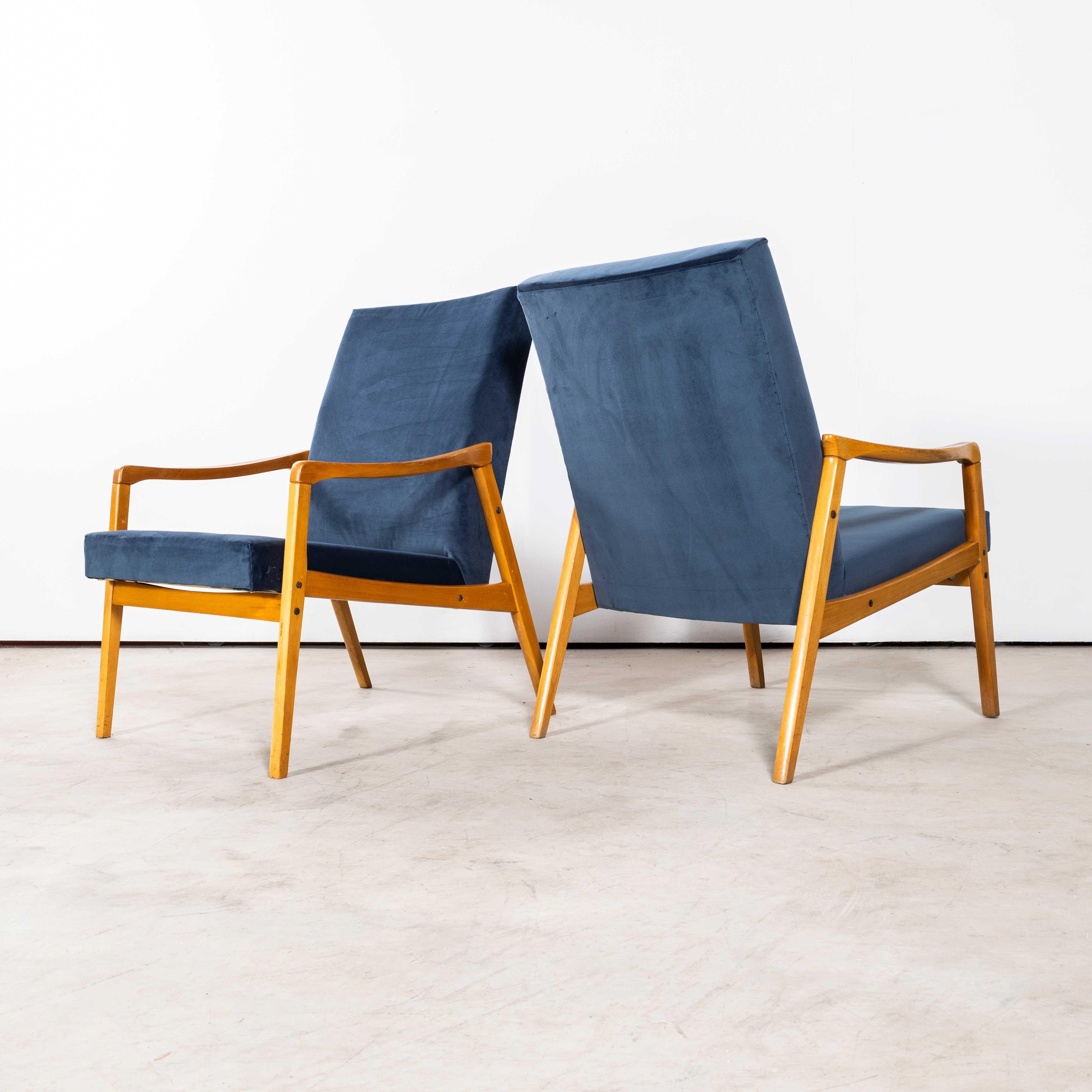1950's Jaroslav Smidek Original Re-Upholstered Armchairs - Pair In Teal Blue For Sale 1