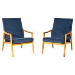 1950's Jaroslav Smidek Original Re-Upholstered Armchairs - Pair In Teal Blue