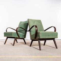 1950’s Jaroslav Šmídek Original Sprung Seat Armchairs In Geometric Jacquard Fabr
