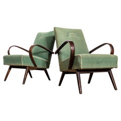 1950’s Jaroslav Šmídek Original Sprung Seat Armchairs In Geometric Jacquard Fabr