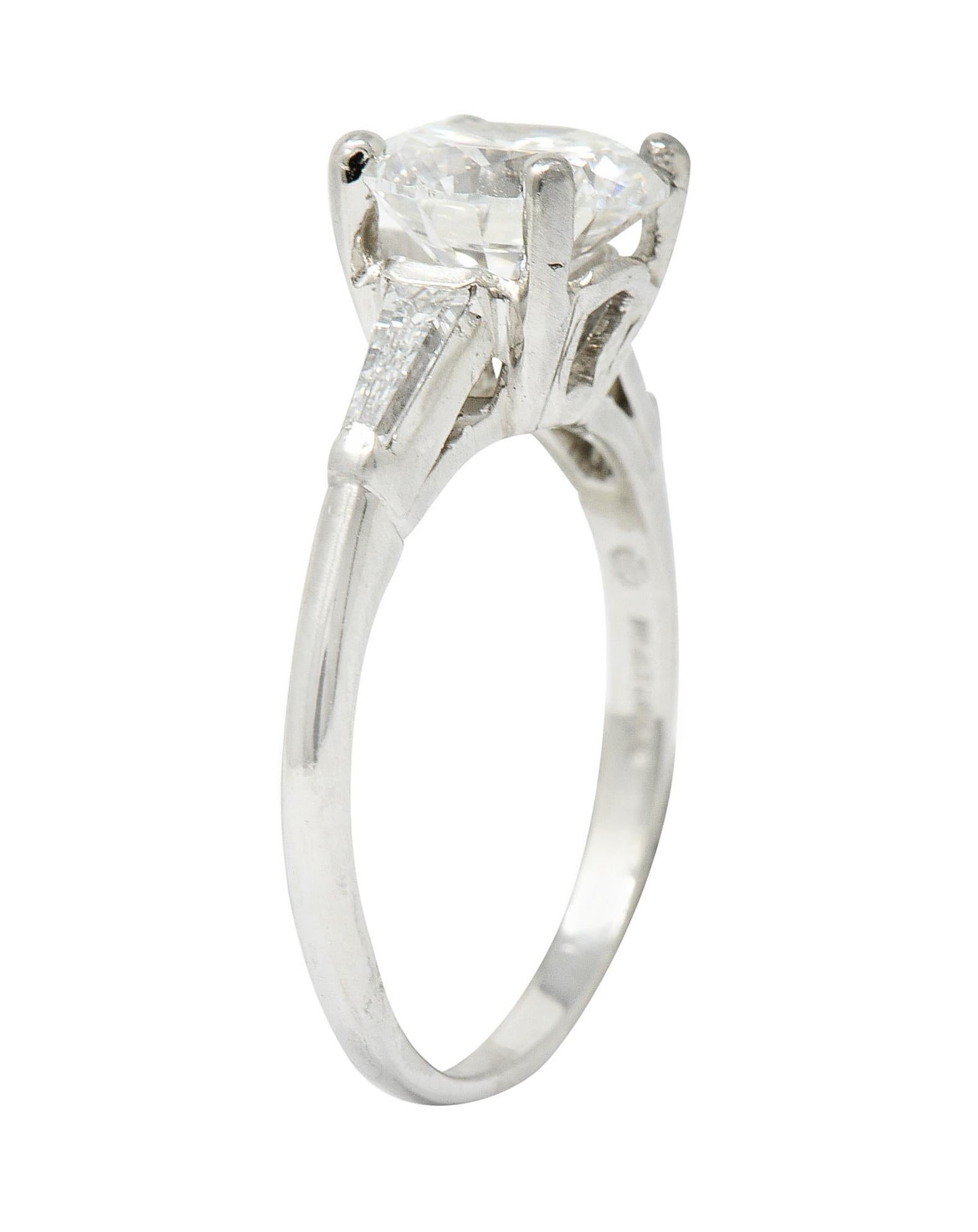 1950's J.E. Caldwell 1.81 Carats Diamond Platinum Three Stone Engagement Ring 4