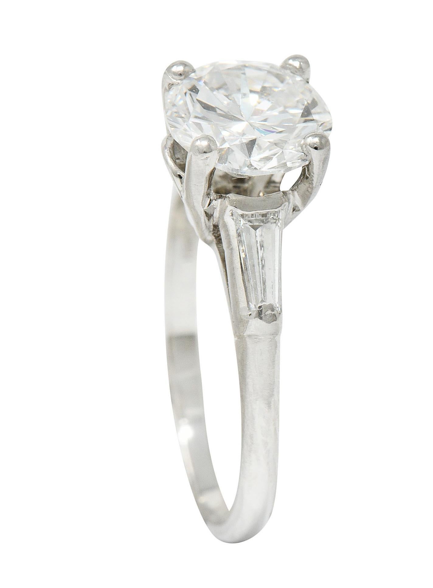 1950's J.E. Caldwell 1.81 Carats Diamond Platinum Three Stone Engagement Ring 5