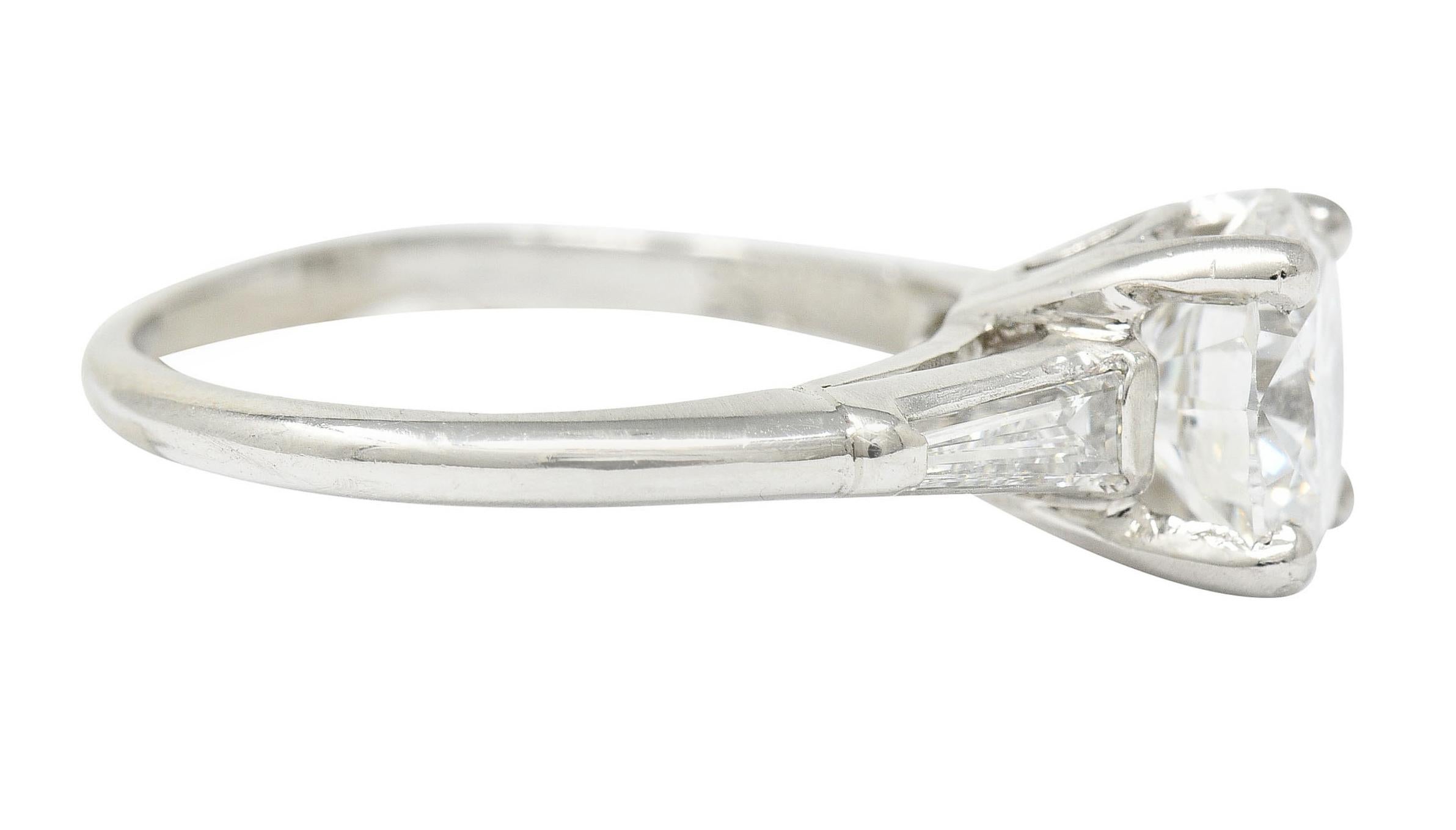 Retro 1950's J.E. Caldwell 1.81 Carats Diamond Platinum Three Stone Engagement Ring