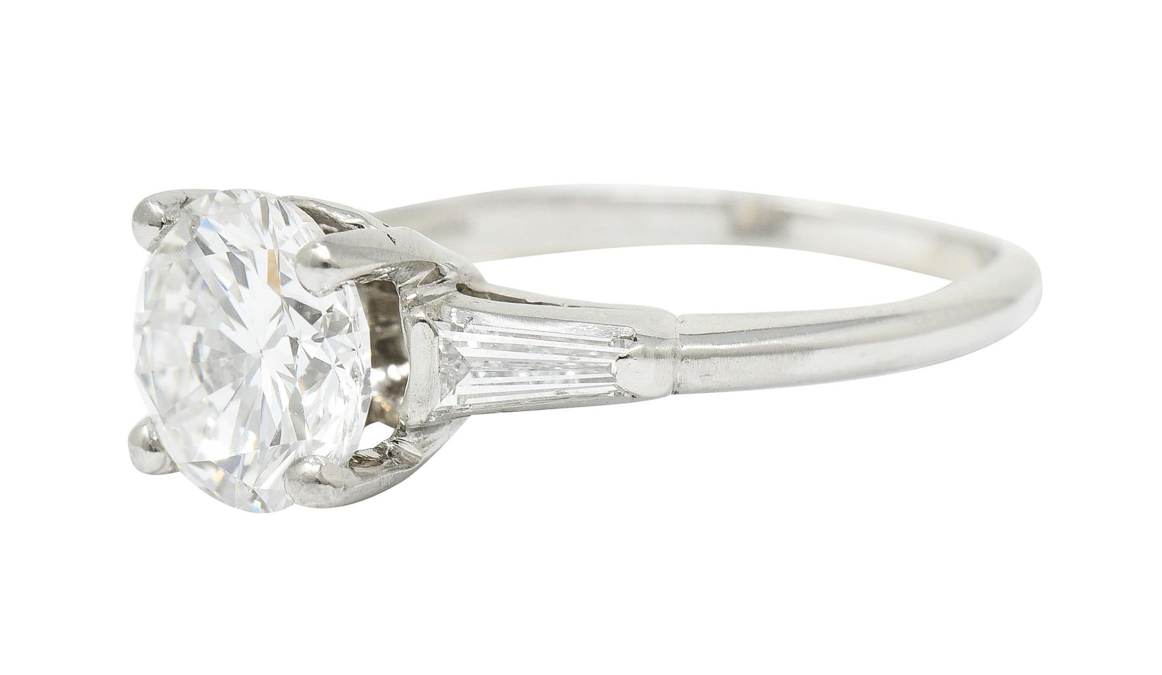 Women's or Men's 1950's J.E. Caldwell 1.81 Carats Diamond Platinum Three Stone Engagement Ring