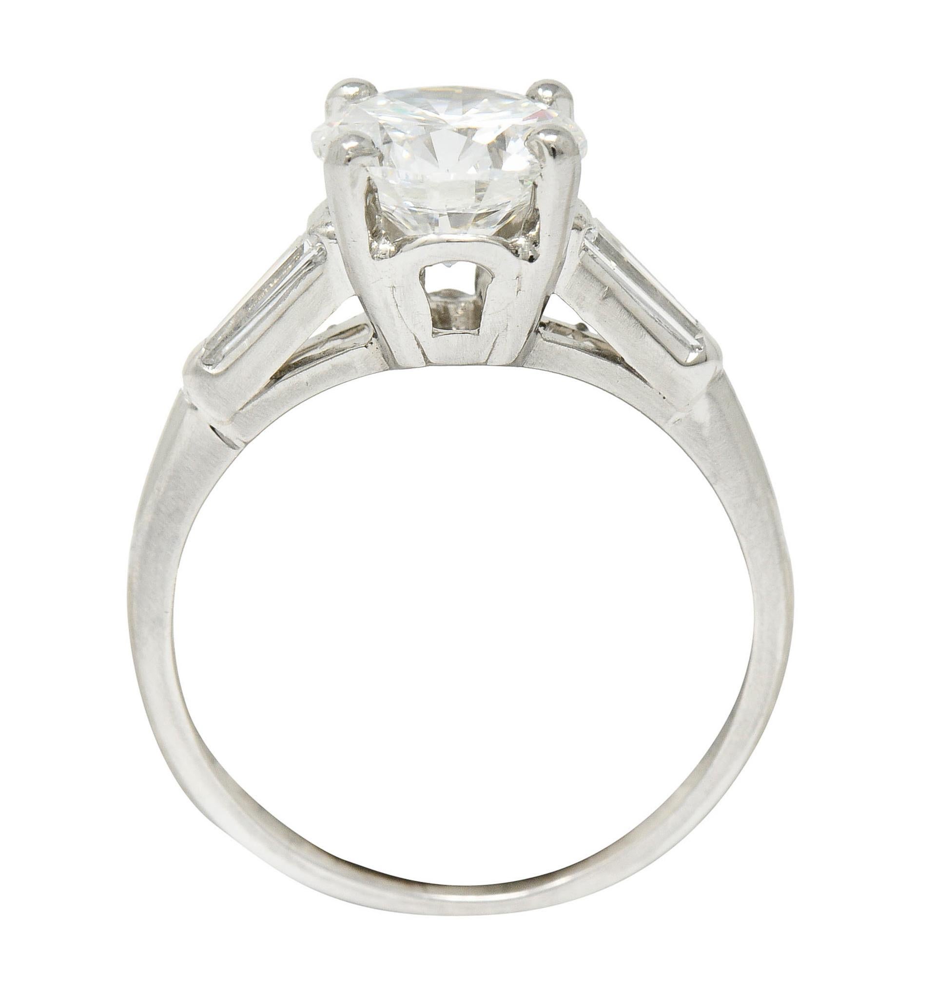 1950's J.E. Caldwell 1.81 Carats Diamond Platinum Three Stone Engagement Ring 3
