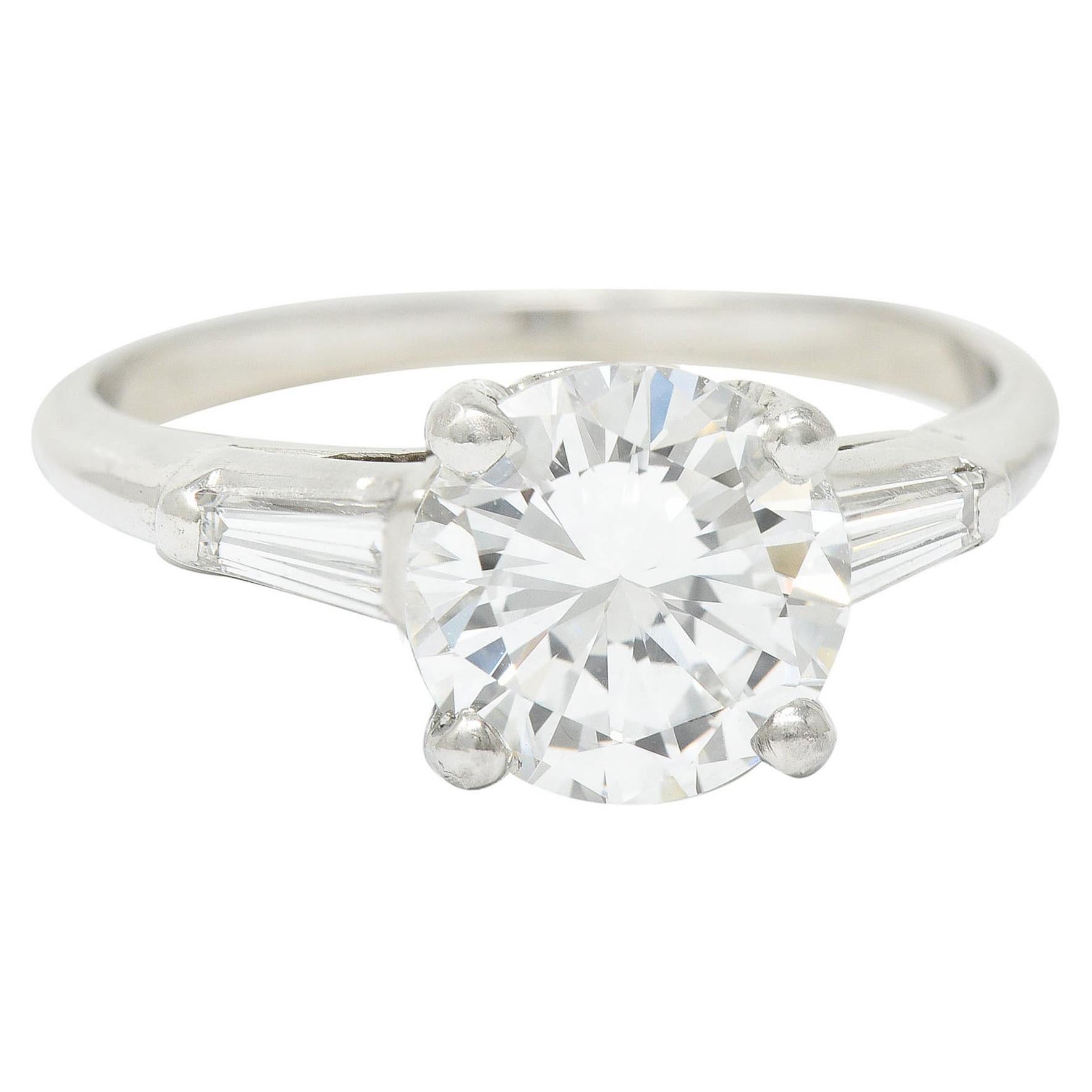1950's J.E. Caldwell 1.81 Carats Diamond Platinum Three Stone Engagement Ring