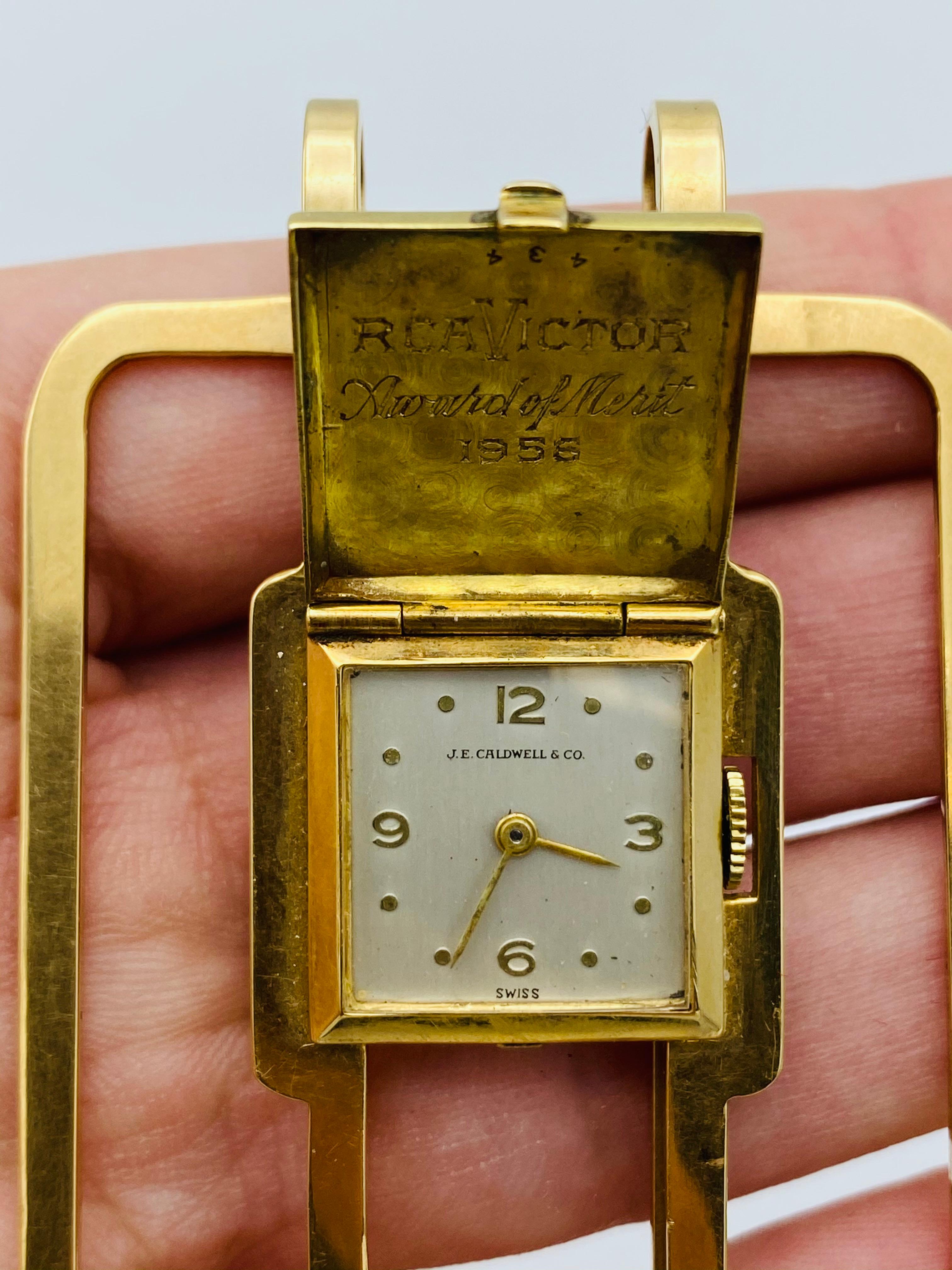 Women's or Men's 1950s J.E. Caldwell & Co. 14K Yellow Gold & Enamel Money Clip and Watch For Sale