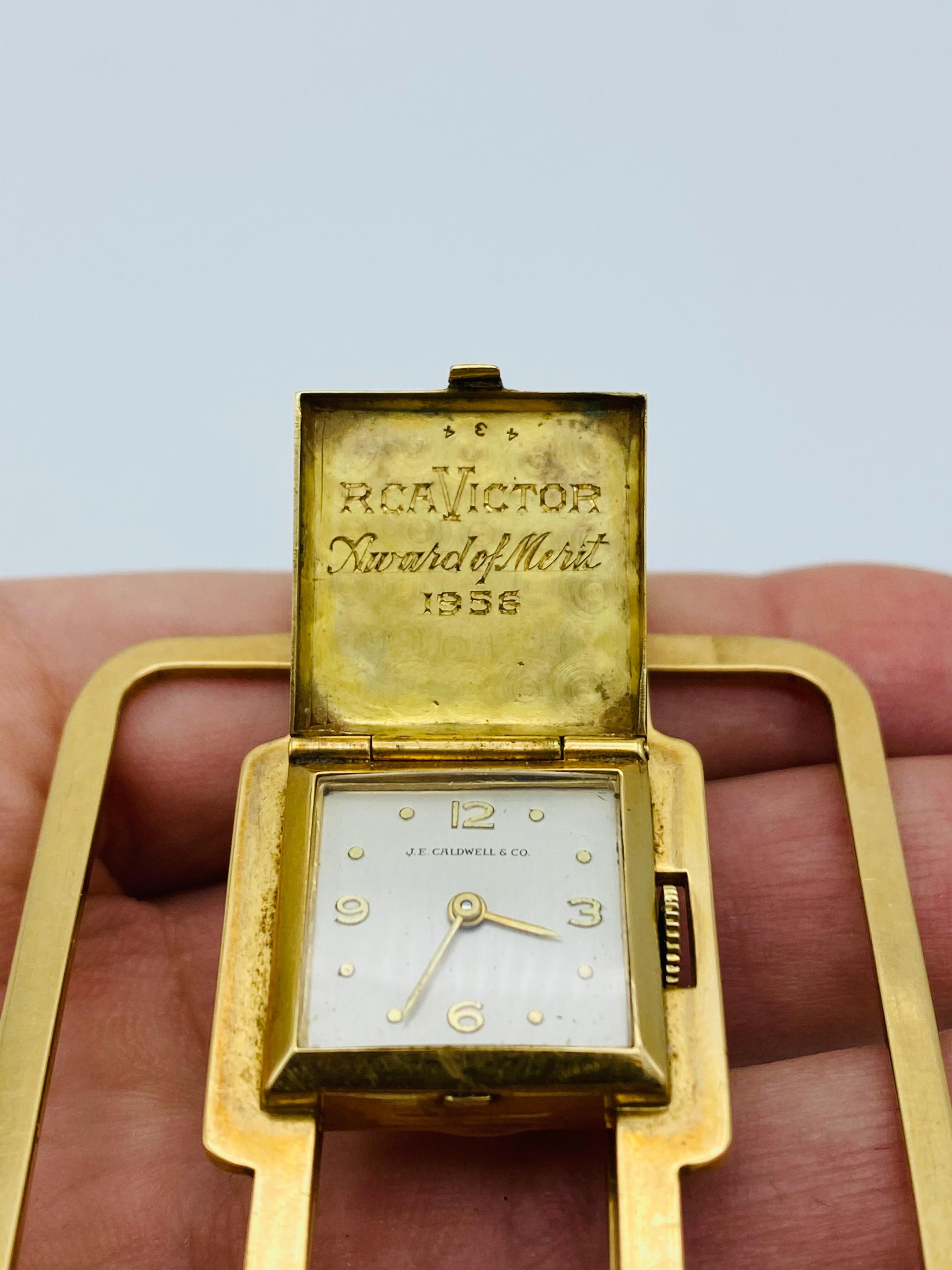 1950s J.E. Caldwell & Co. 14K Yellow Gold & Enamel Money Clip and Watch For Sale 1