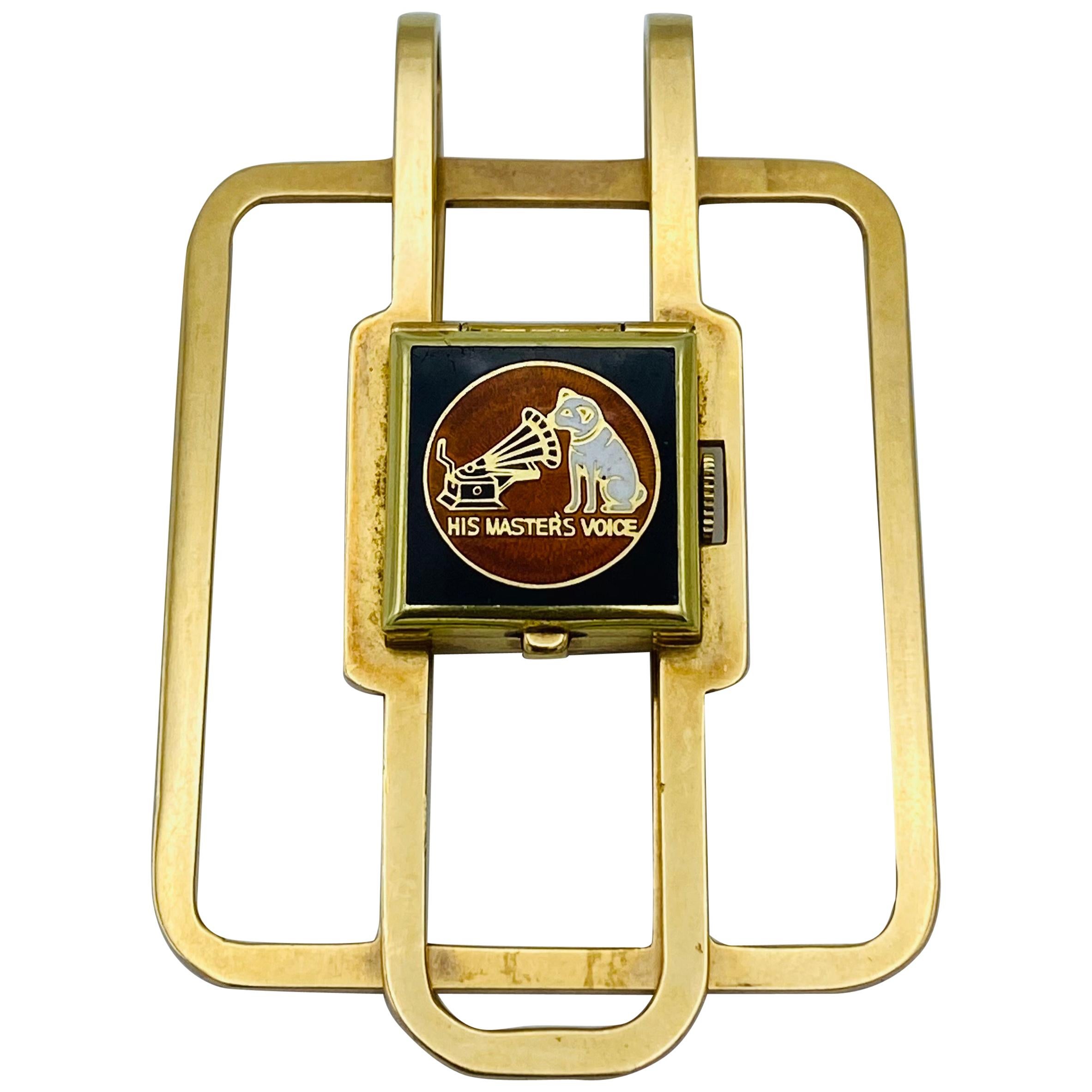 1950er Jahre J.E. Caldwell & Co. 14K Gelbgold & Emaille Geld-Clip- und Uhr im Angebot