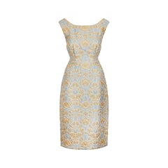 1950s Jean Desses Blue and Gold Brocade Dress Suit