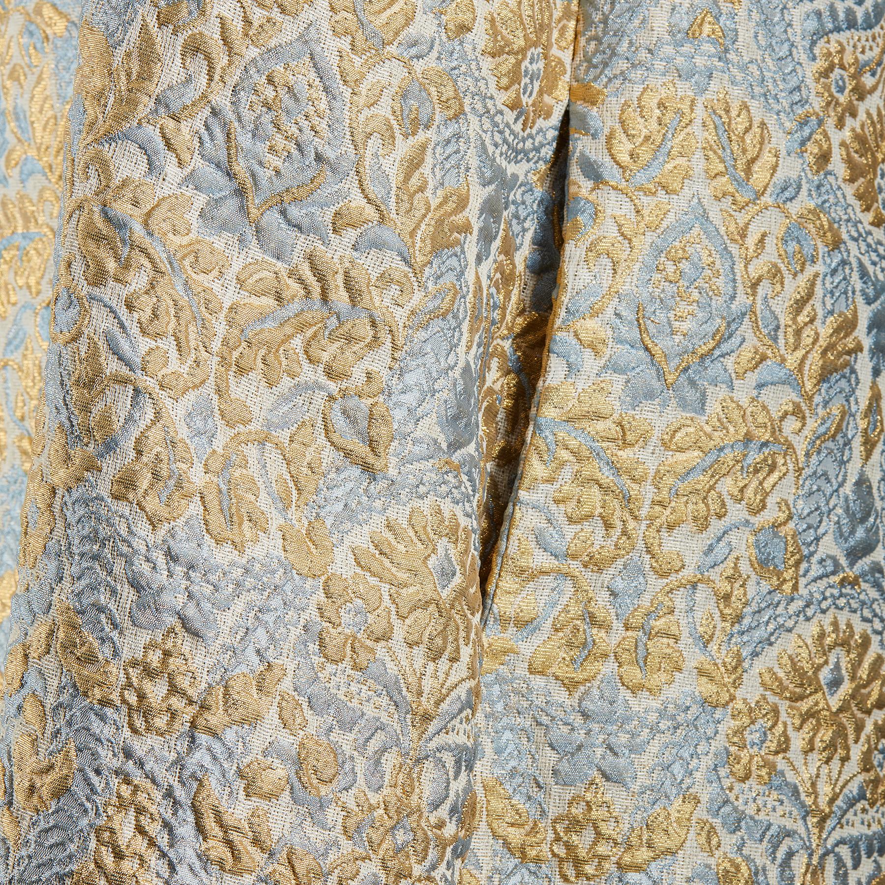 1950s Jean Desses Blue and Gold Brocade Dress Suit In Excellent Condition In London, GB