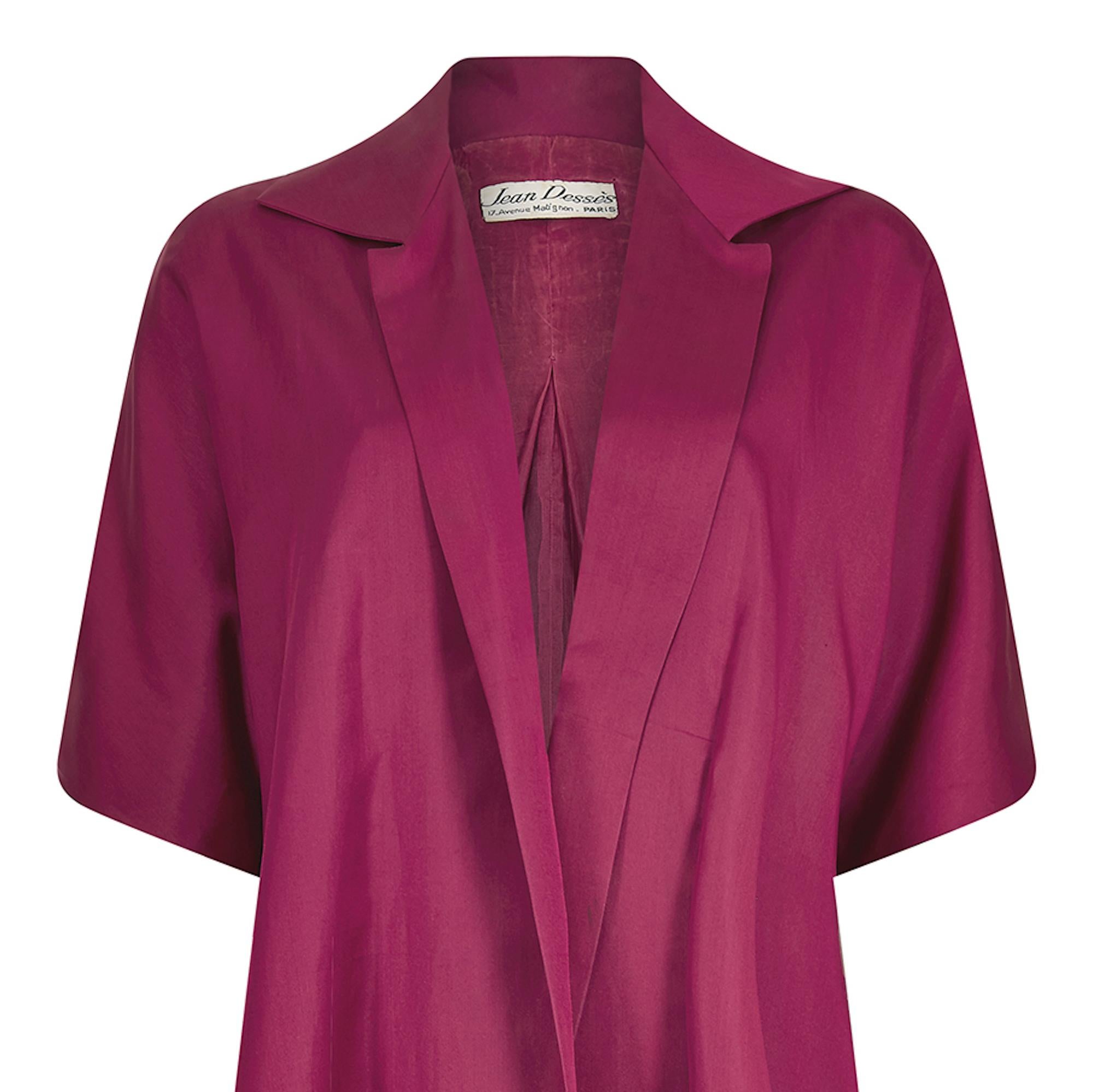 Women's 1950s Jean Dessès Haute Couture Silk Mulberry Silk Swing Jacket For Sale