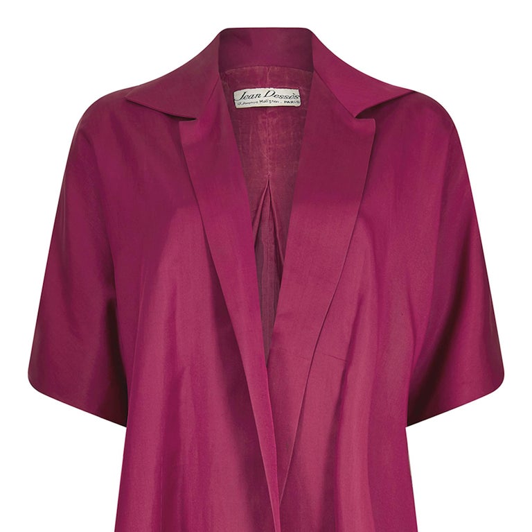 Women's 1950s Jean Dessès Haute Couture Silk Mulberry Silk Swing Jacket  For Sale