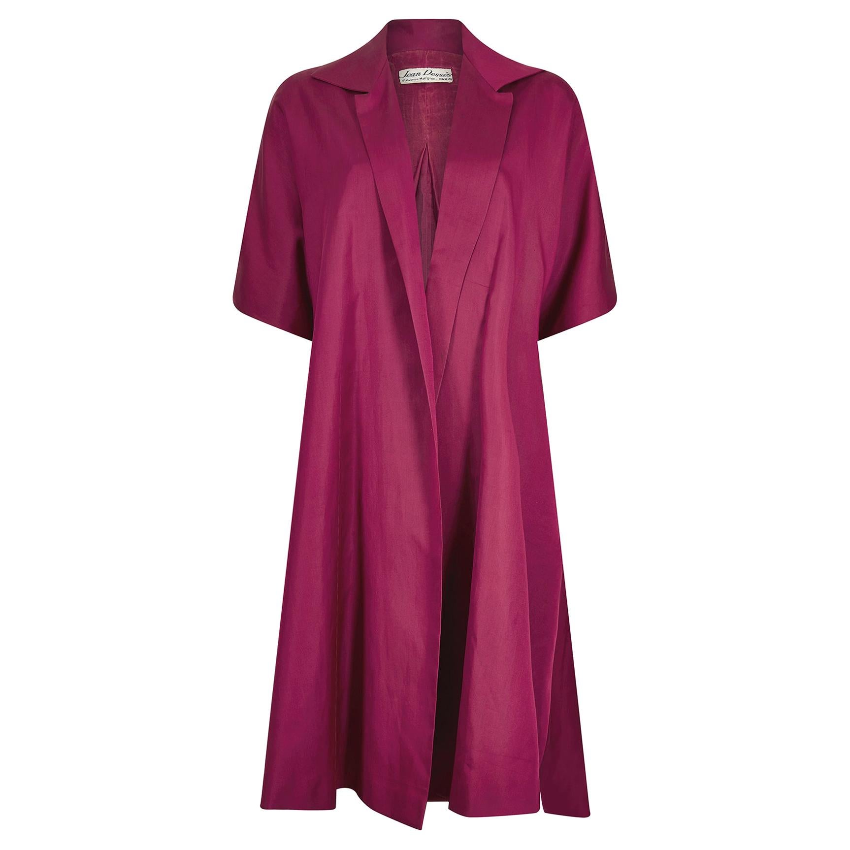 1950s Jean Dessès Haute Couture Silk Mulberry Silk Swing Jacket 
