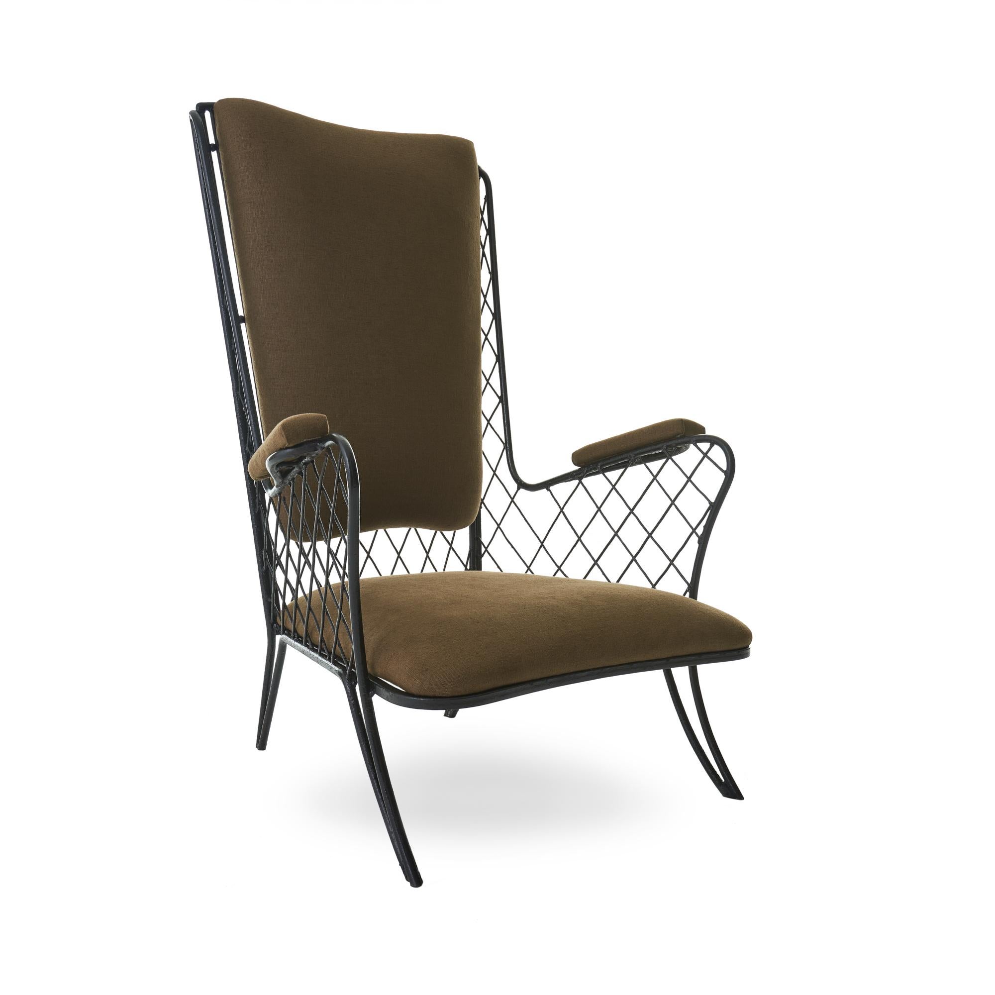 Mid-Century Modern Pair of 1950s Iron High Back Armchairs Attributed to Jean Royère
