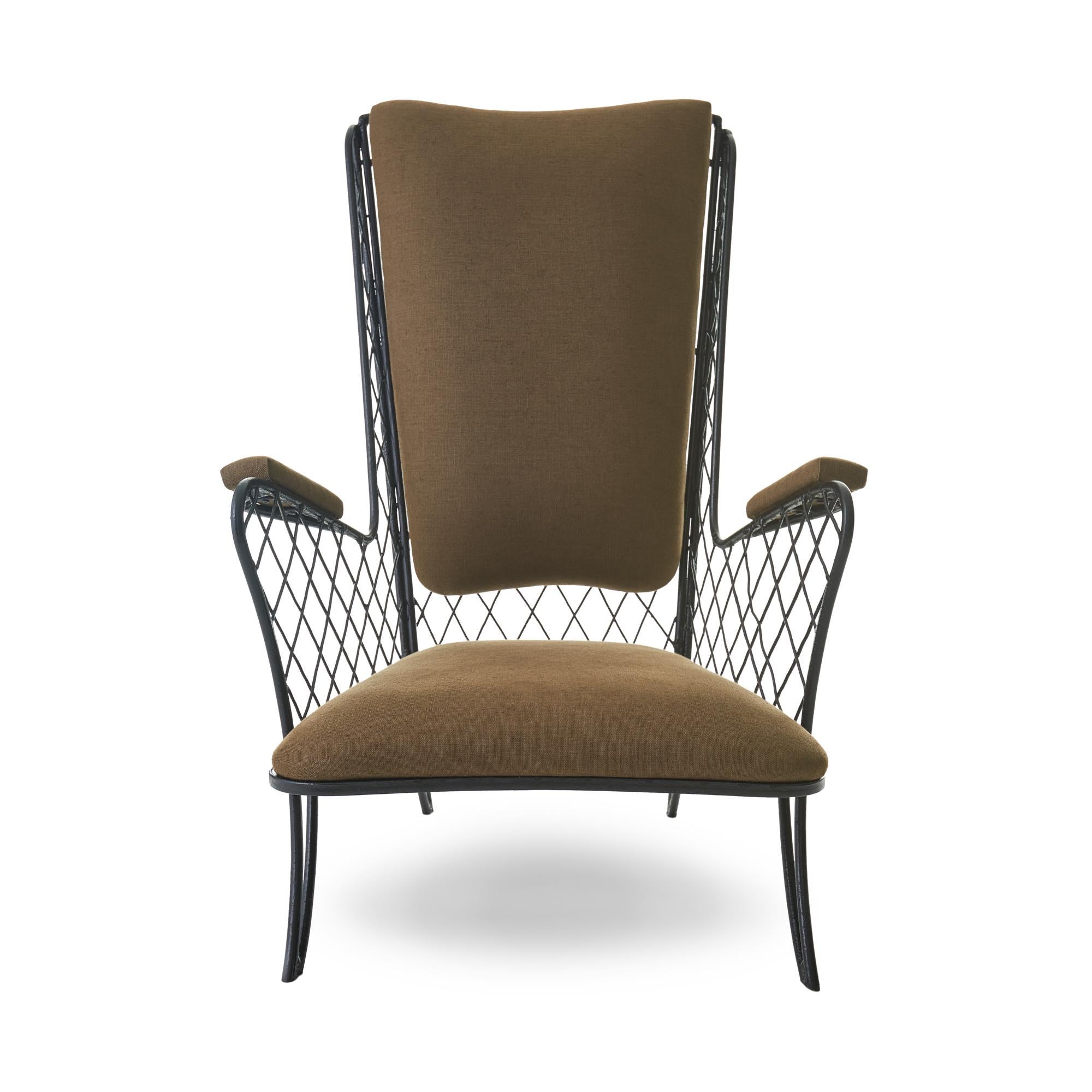 French Pair of 1950s Iron High Back Armchairs Attributed to Jean Royère