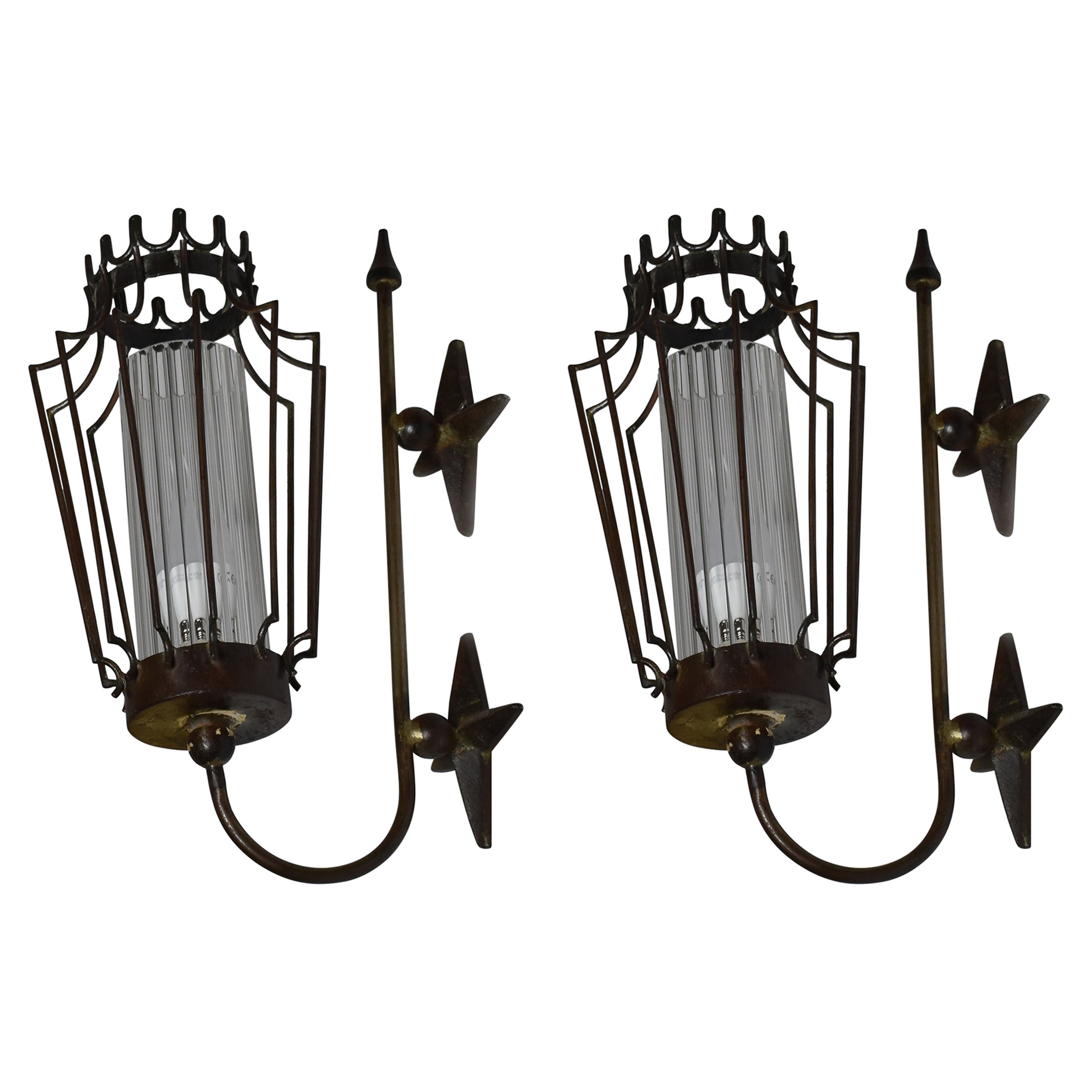 1950
s Jean Royere Style Iron Sconces