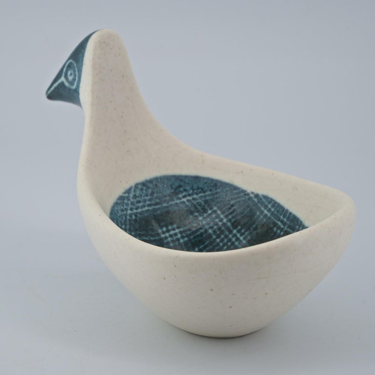 1950s Ackerman Rare Early Porcelain Bird Bowl California Modern Design Icon In Good Condition For Sale In Hyattsville, MD
