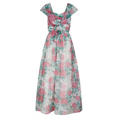 1950s Jenners Rose Print Organza Maxi Dress