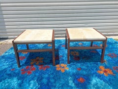 1950s Jens Risom Attributed Mid-Century Modern Travertine and Walnut Side Tables